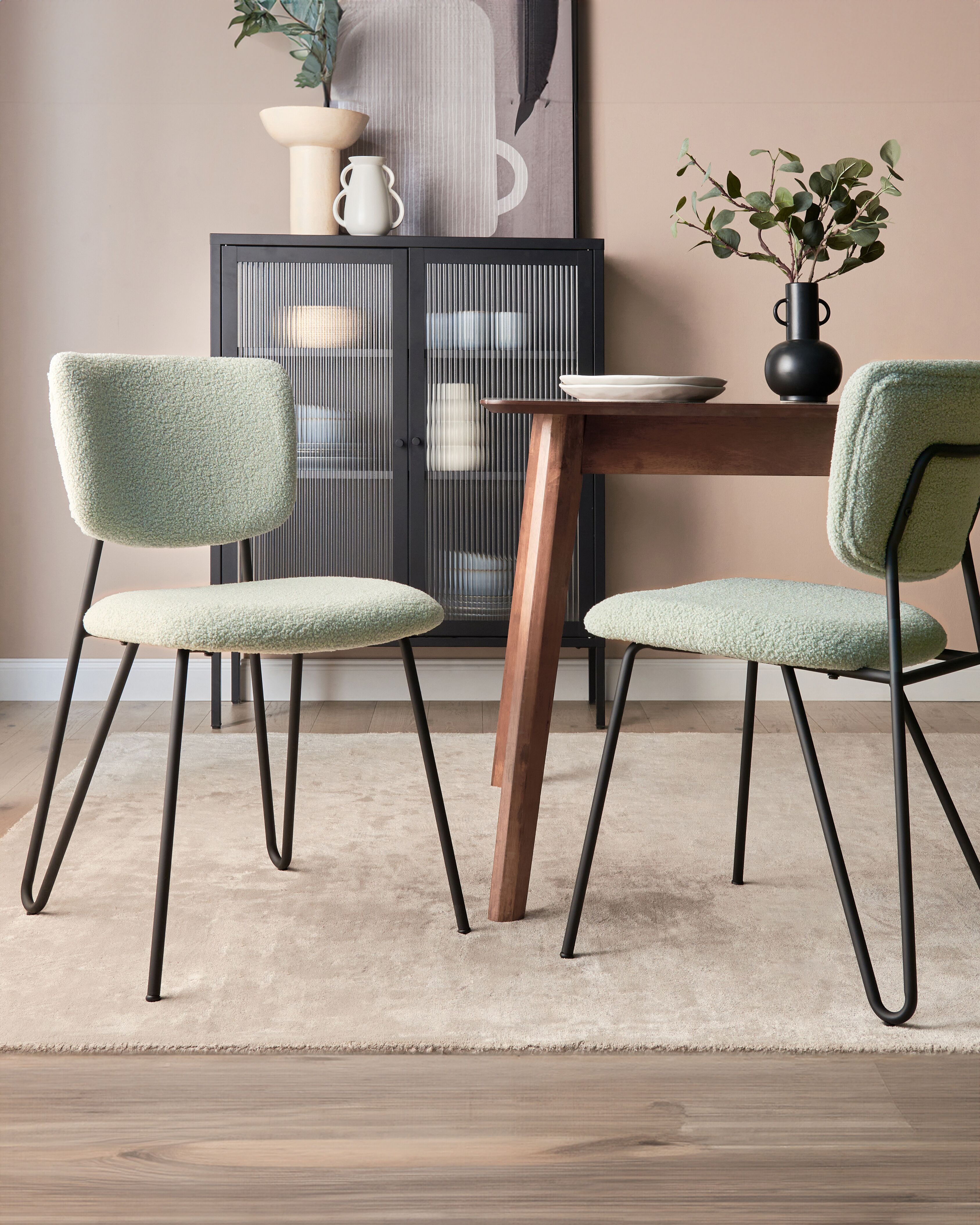 Set of 2 Dining Chairs NELKO Boucle Light Green