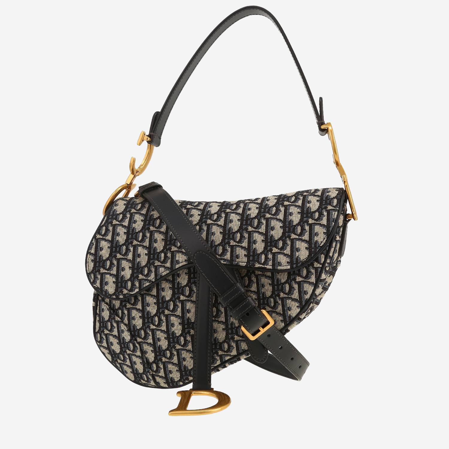 Dior Saddle handbag in blue monogram canvas Oblique and navy blue leather1:1High-quality replica