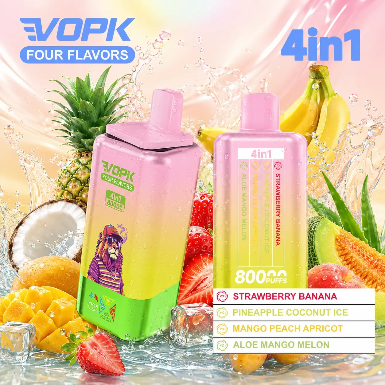 VOPK 80 000 puffów 4in1 – 650 mAh, 0,9 Ω, Type-C, wyświetlacz cyfrowy; 4 smaki w jednym urządzeniu