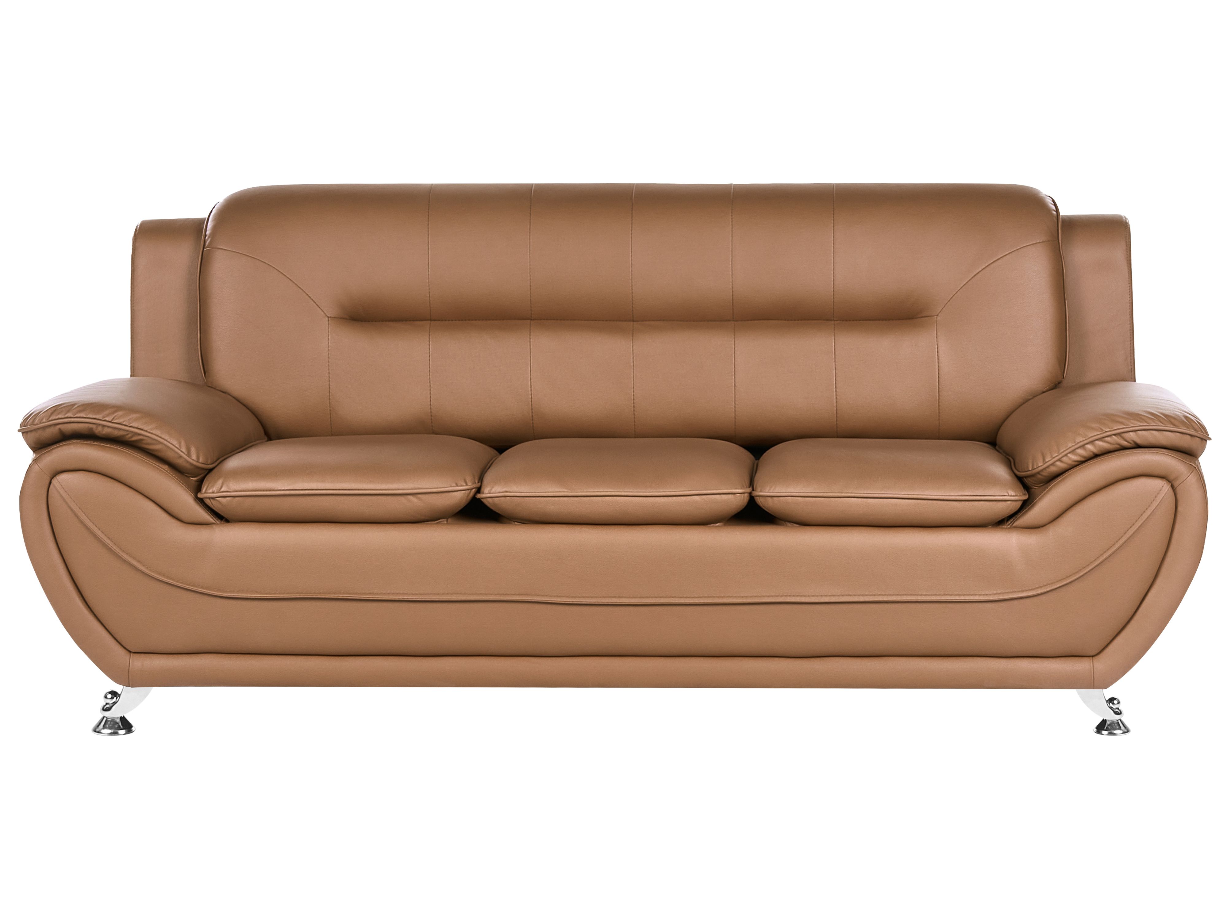 Sofa 3 Seater LEIRA Faux Leather Golden Brown