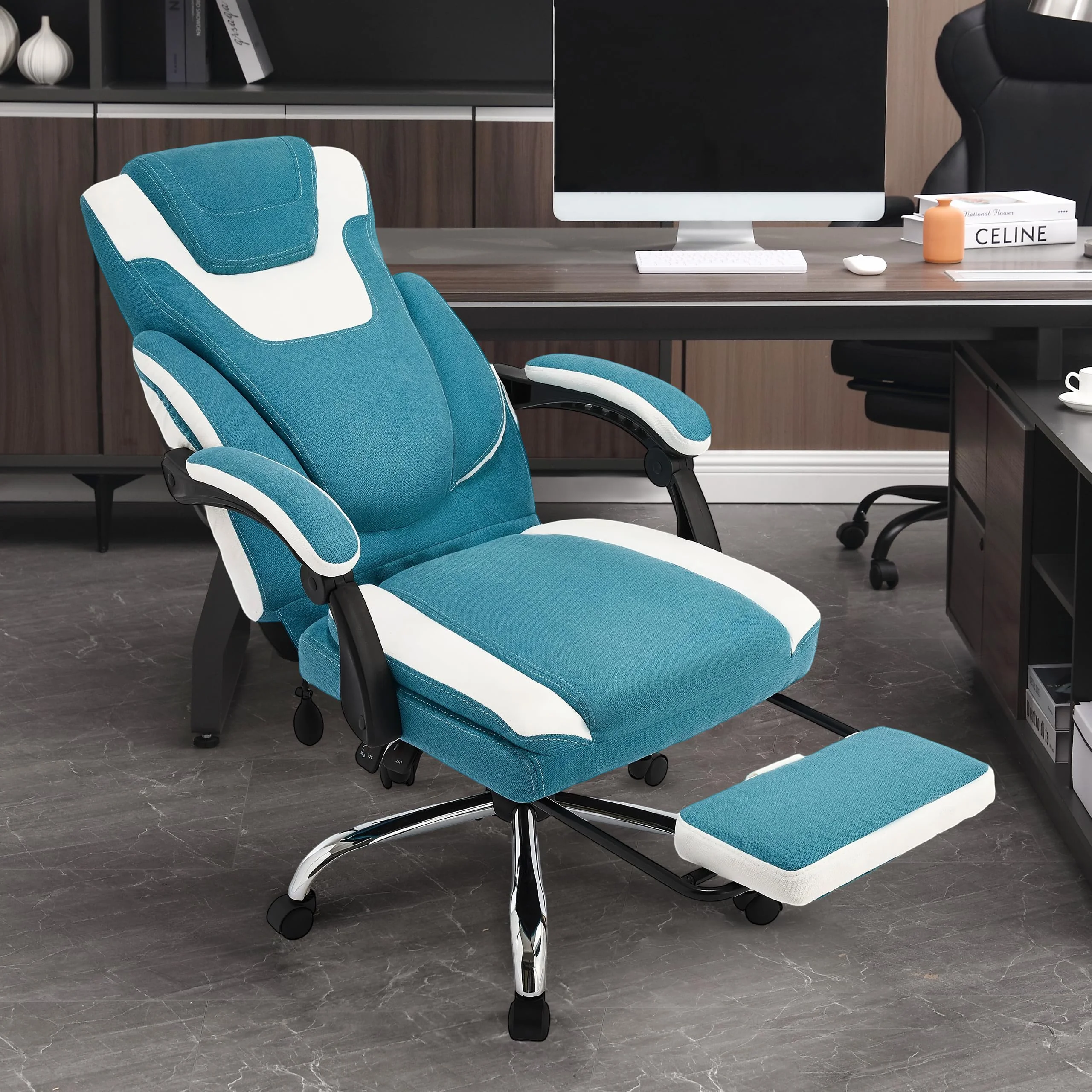 JONPONY Big and Tall Office Chair 400lbs, Executive Reclining Office Chairs with Footrest, High Back Home Office Chair Thick Padded Armrests, Ergonomic Adjustable Lumbar Support, PinkWhite - Image 21