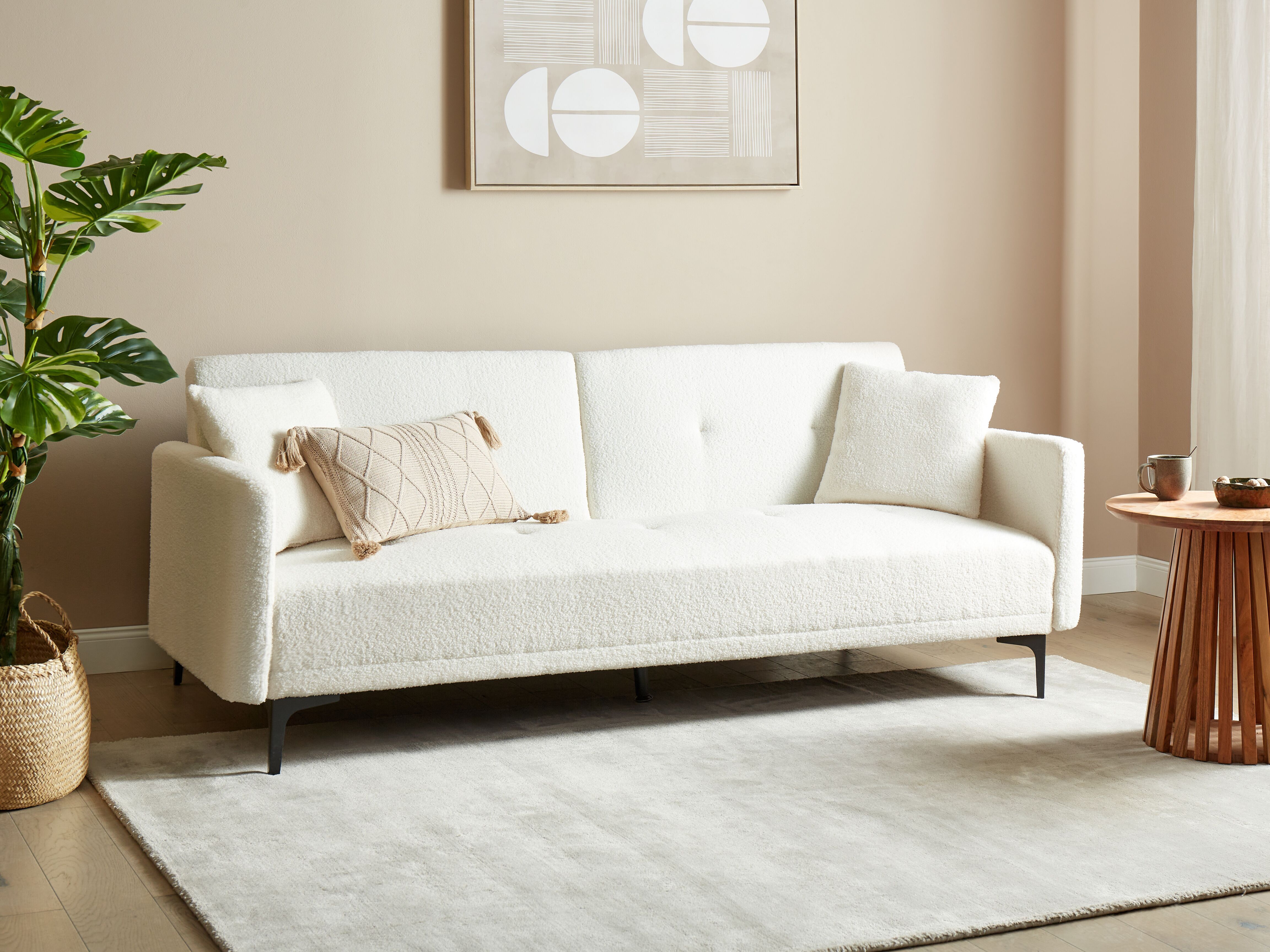 Sofa Bed 3 Seater LUCAN Boucle Off-White