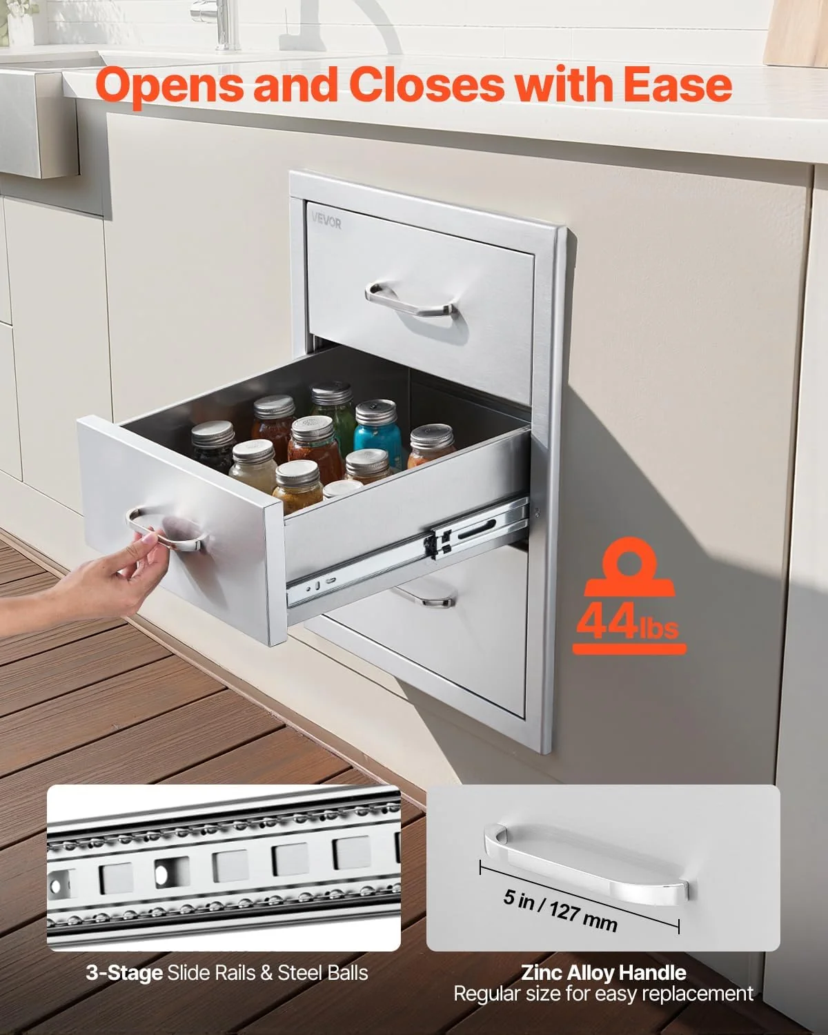VEVOR Outdoor Kitchen Drawer Cabinet, Stainless Steel, 18.11 inch W x 23.23 inch D x 23.23 inch H, 3 Drawers - Image 6 VEVOR Outdoor Kitchen Drawer Cabinet, Stainless Steel, 18.11 inch W x 23.23 inch D x 23.23 inch H, 3 Drawers - Image 6