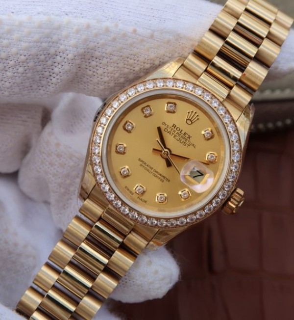 Replica Rolex DateJust 31mm Diamonds Bezel/Markers RG Case RG Gold Dial A2235 - Elite Watch Atelier