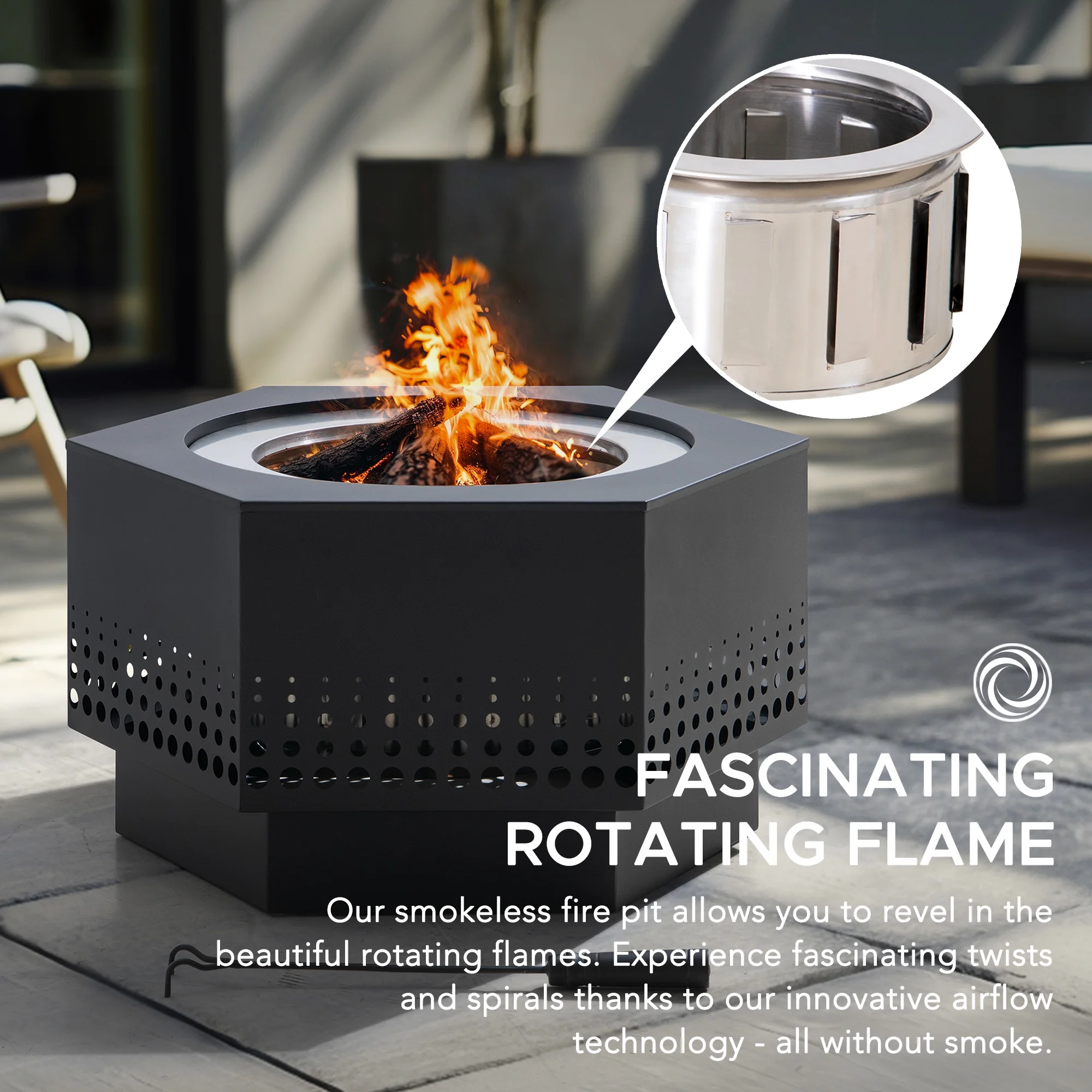 Sunjoy 28 In Smokeless Fire Pit with Removable Ash Pan, Outdoor Portable Wood Burning Fireplace with PVC Cover and Fire Poker ,Ideal for Camping, Bonfire, and Backyard, Black - Image 8
