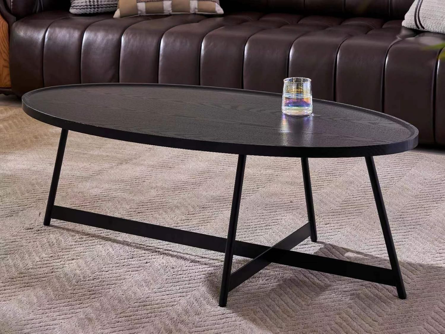 Shrine Wood Coffee Table, Walnut Table for Living Room, Metal Wood Table, 43.3