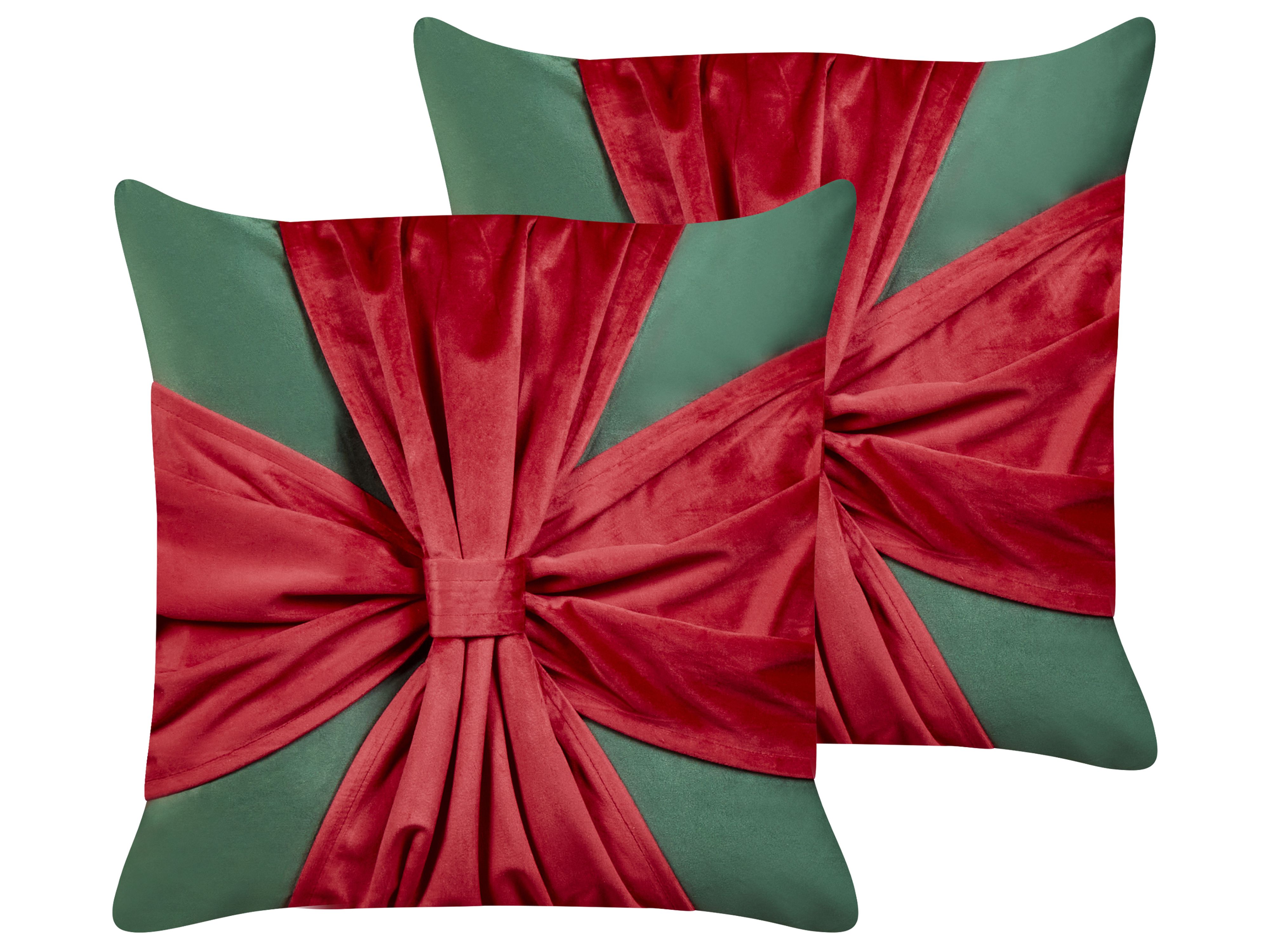 Set of 2 Decorative Cushions MARSHMALLOW Velvet 45 x 45 cm Red Green Christmas Motif