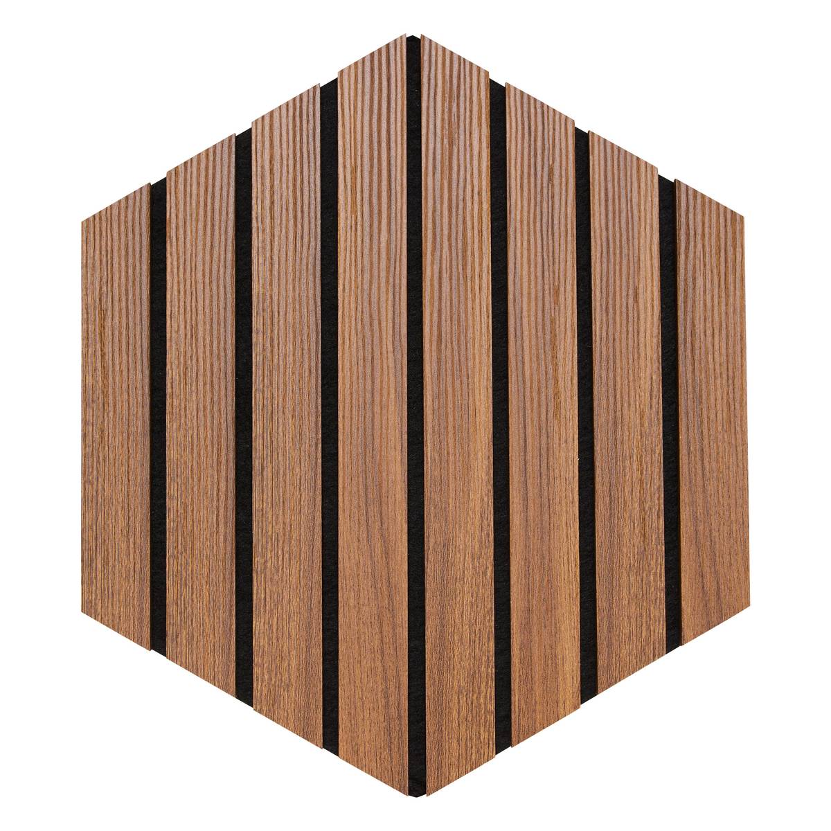 Set of 3 decorative wood slat panels Colva Walnut effect, Black background, 30x26 cm