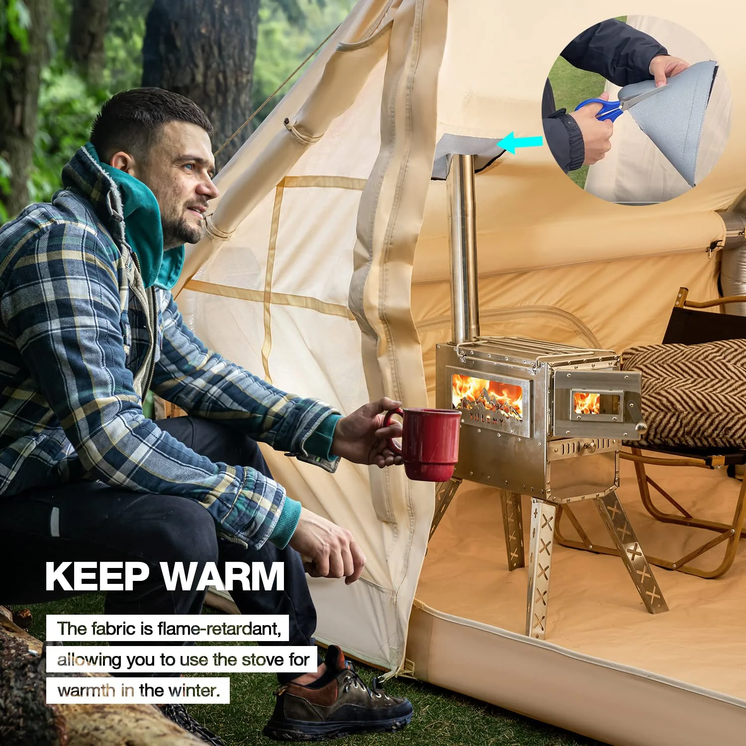 Yoleny 12'x8' Inflatable Tent, 96 SFT Blow Up Tent for Camping, 4 Season Oxford Glamping Tents with Clear Skylight, Pump & Stove Jack - Image 33