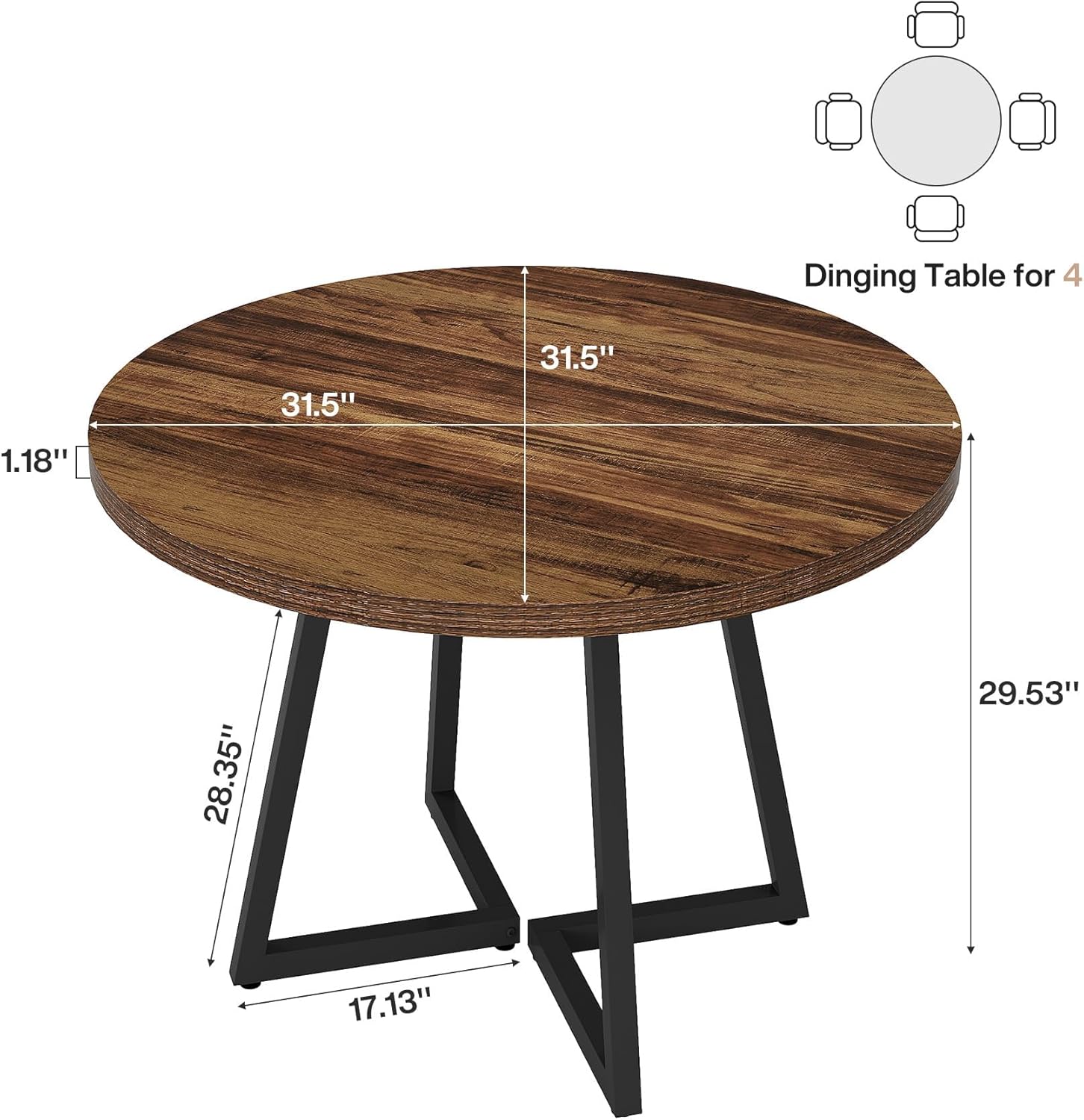 Tribesigns Round Dining Table for 2, 31.5