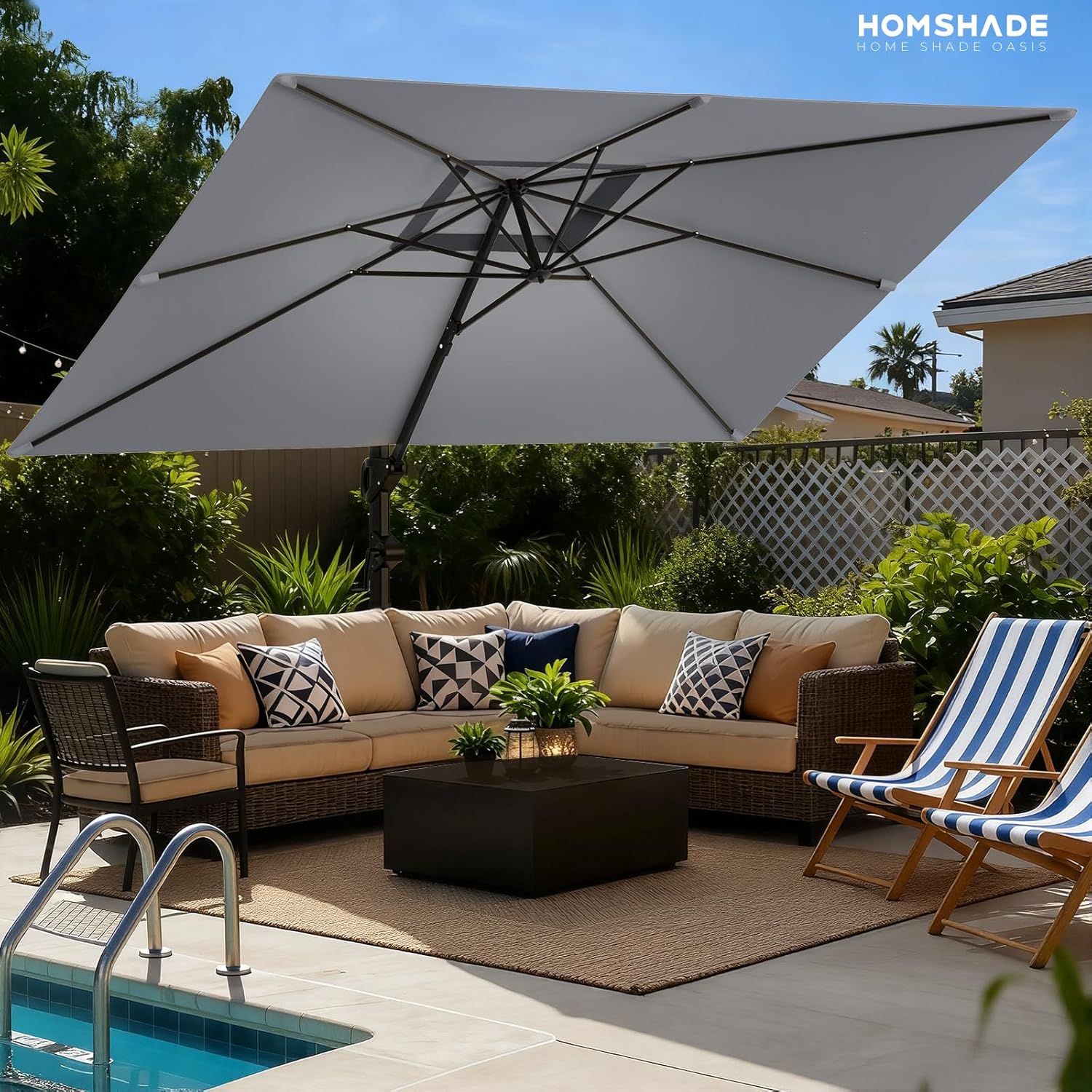 HOMSHADE Cantilever Patio Umbrella, 9x12FT, Grey, Aluminum, 360 Degree Rotation, 6 Tilts - Image 9 HOMSHADE Cantilever Patio Umbrella, 9x12FT, Grey, Aluminum, 360 Degree Rotation, 6 Tilts - Image 9