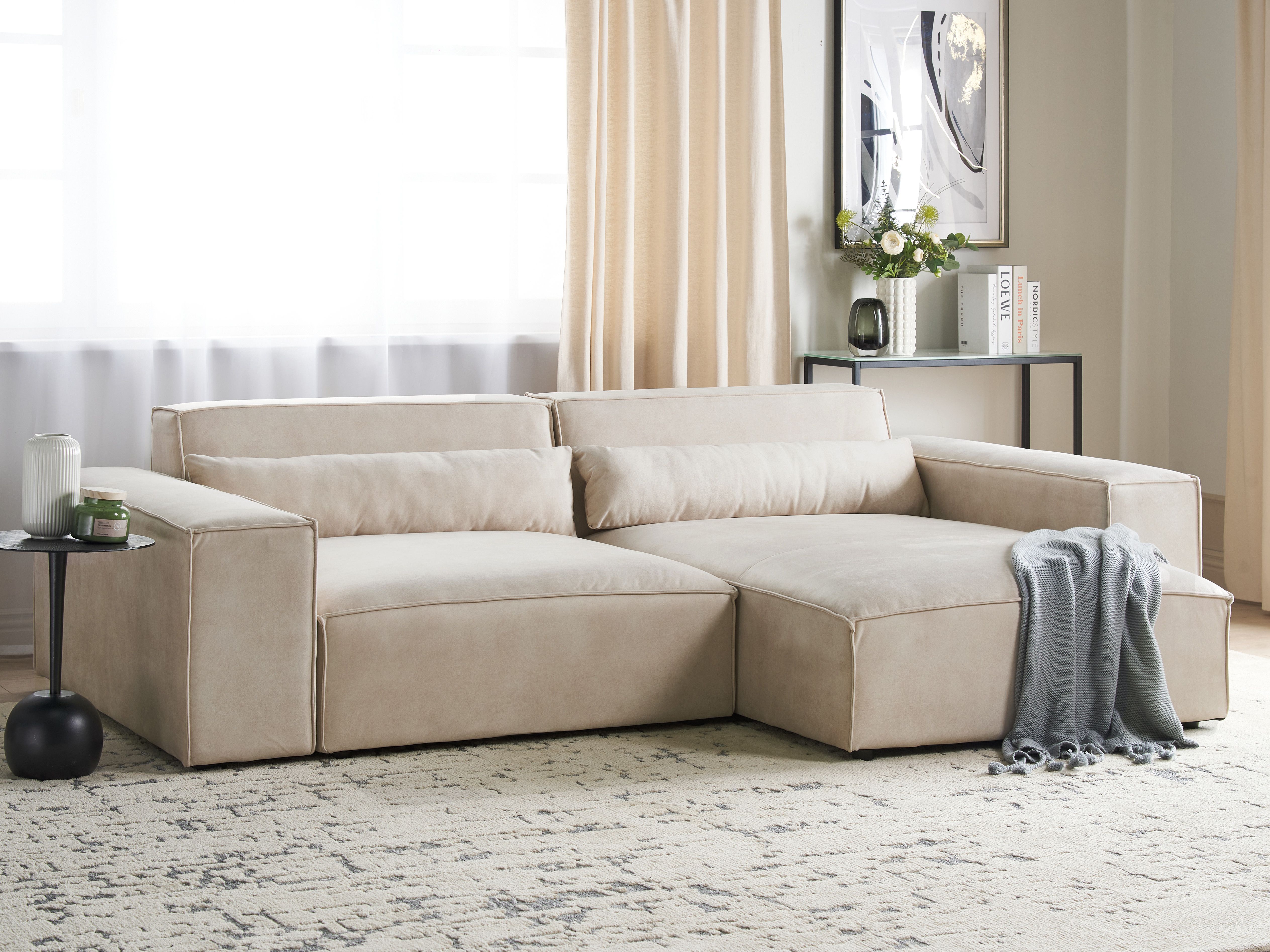 Modular Corner Sofa 3 Seater HELLNAR Velvet Light Beige Left Hand
