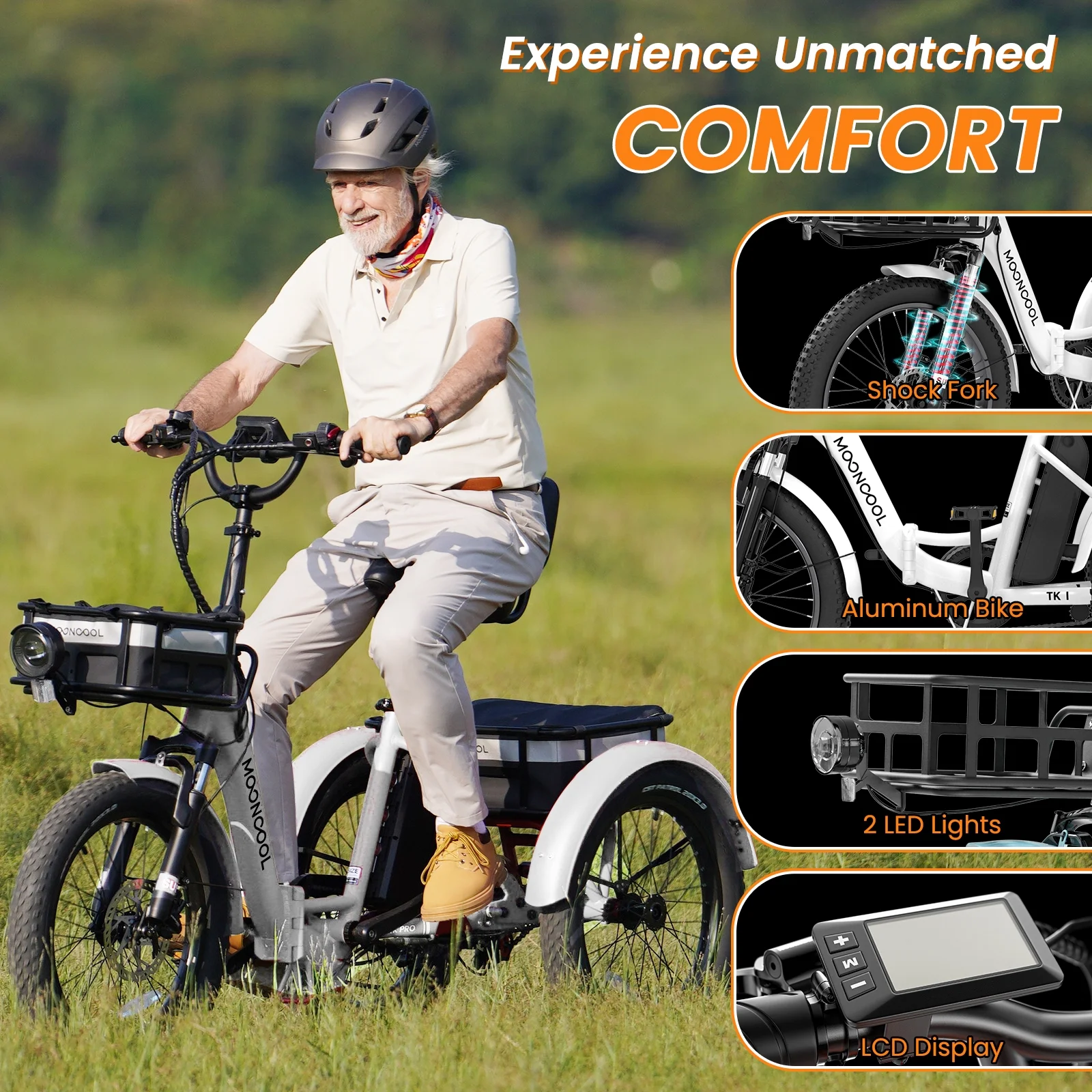 MOONCOOL TK1 Folding Electric Tricycle for Adults,48V 14.5Ah Removable battery, 500W(Peak 1000w)Motor, 20" Fat Tire Step-Thru 3Wheel Electric Bicycle w/Front&Rear Baskets, Certified to UL 2849 by SGS - Image 48