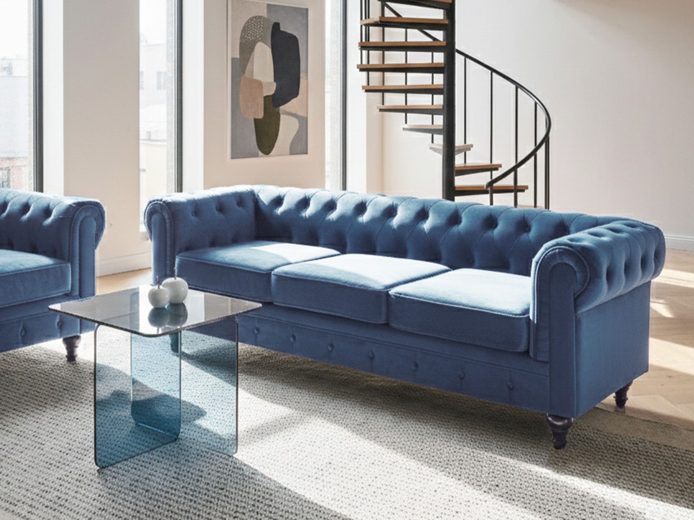 Sofa 3 Seater CHESTERFIELD Velvet Navy Blue