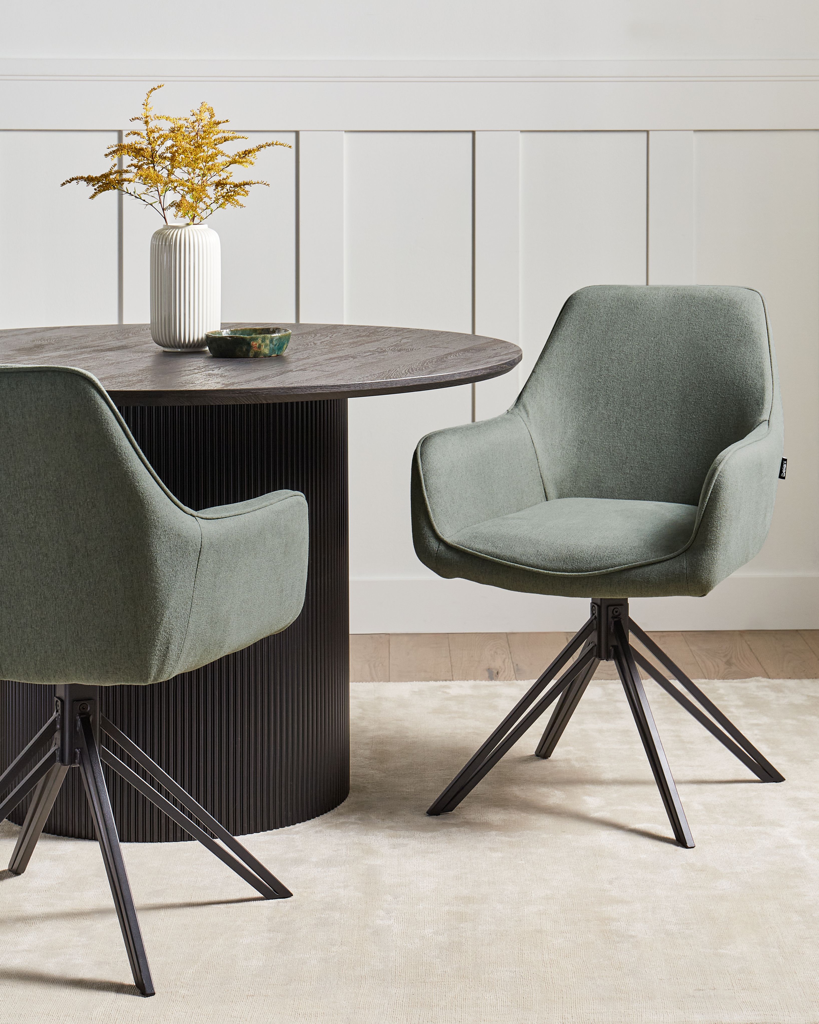Set of 2 Dining Chairs Swivel JODAR Fabric Dark Green