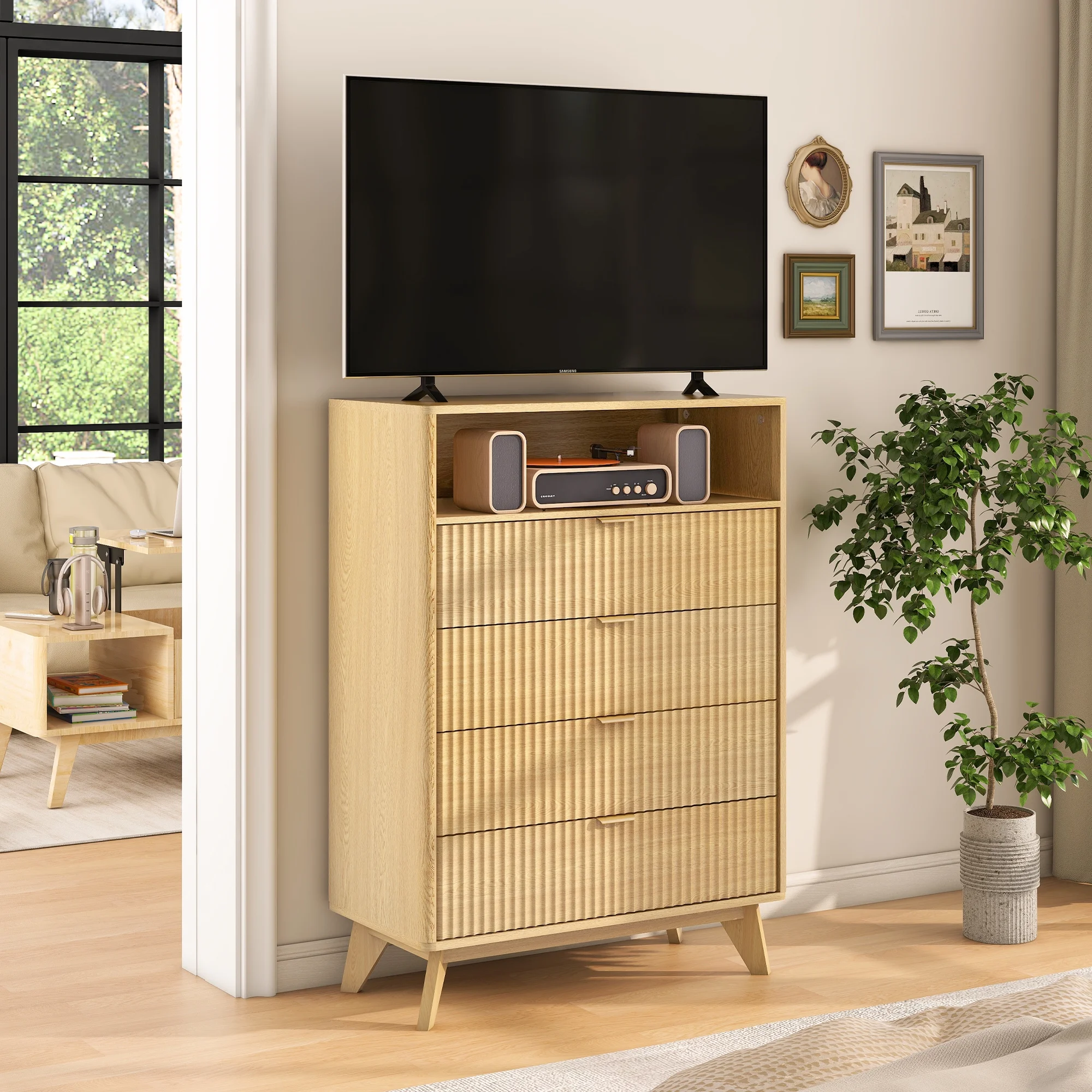 Dresser 4 Drawer Tall Chest of Drawers for Bedroom, Vintage Style Furniture for Closet, Nightstand, 43.63'' H X 31.5' W X 15.35'' D