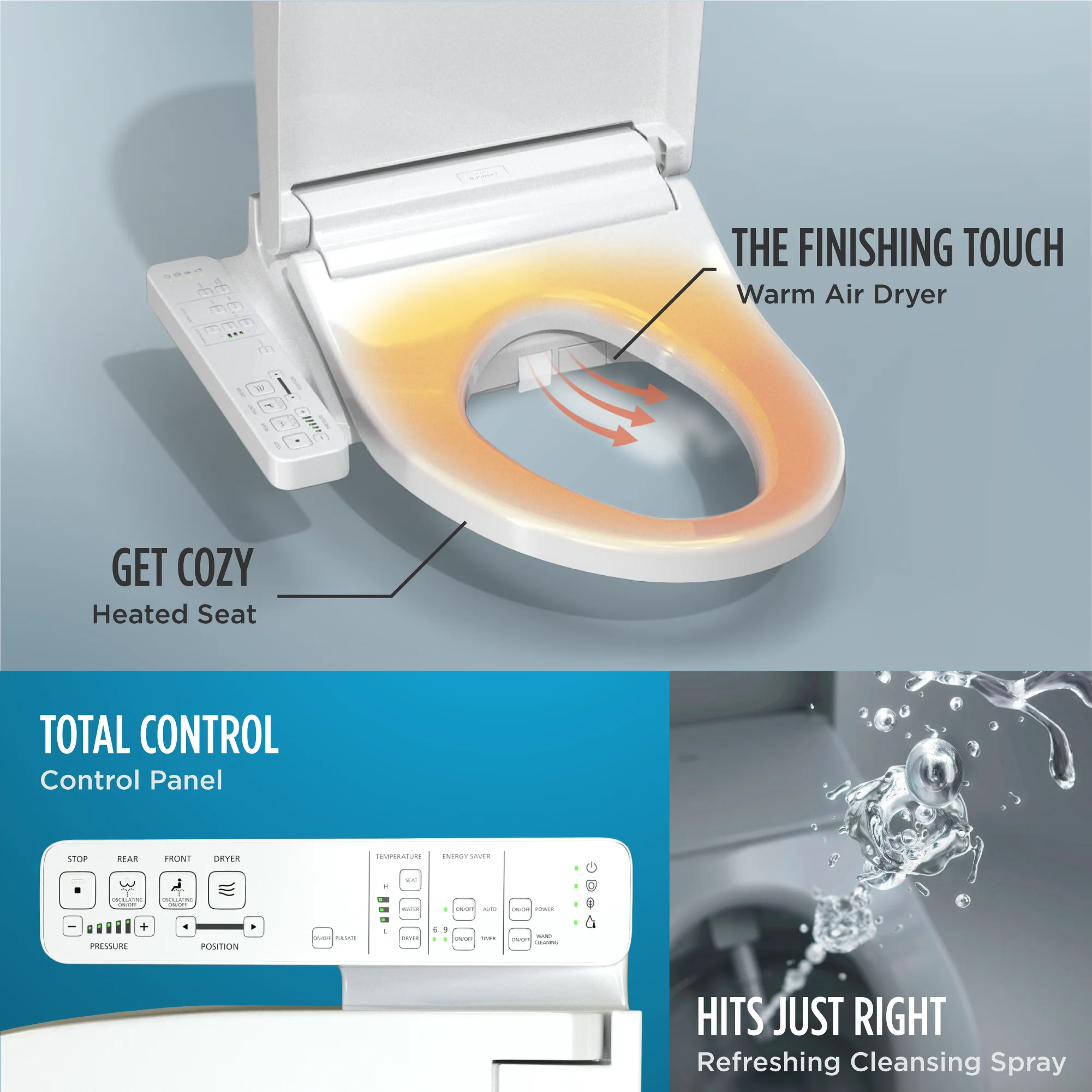 TOTO® WASHLET® KC2 Electronic Bidet Toilet Seat with Heated Seat and SoftClose Lid, Elongated, Cotton White - SW3024#01