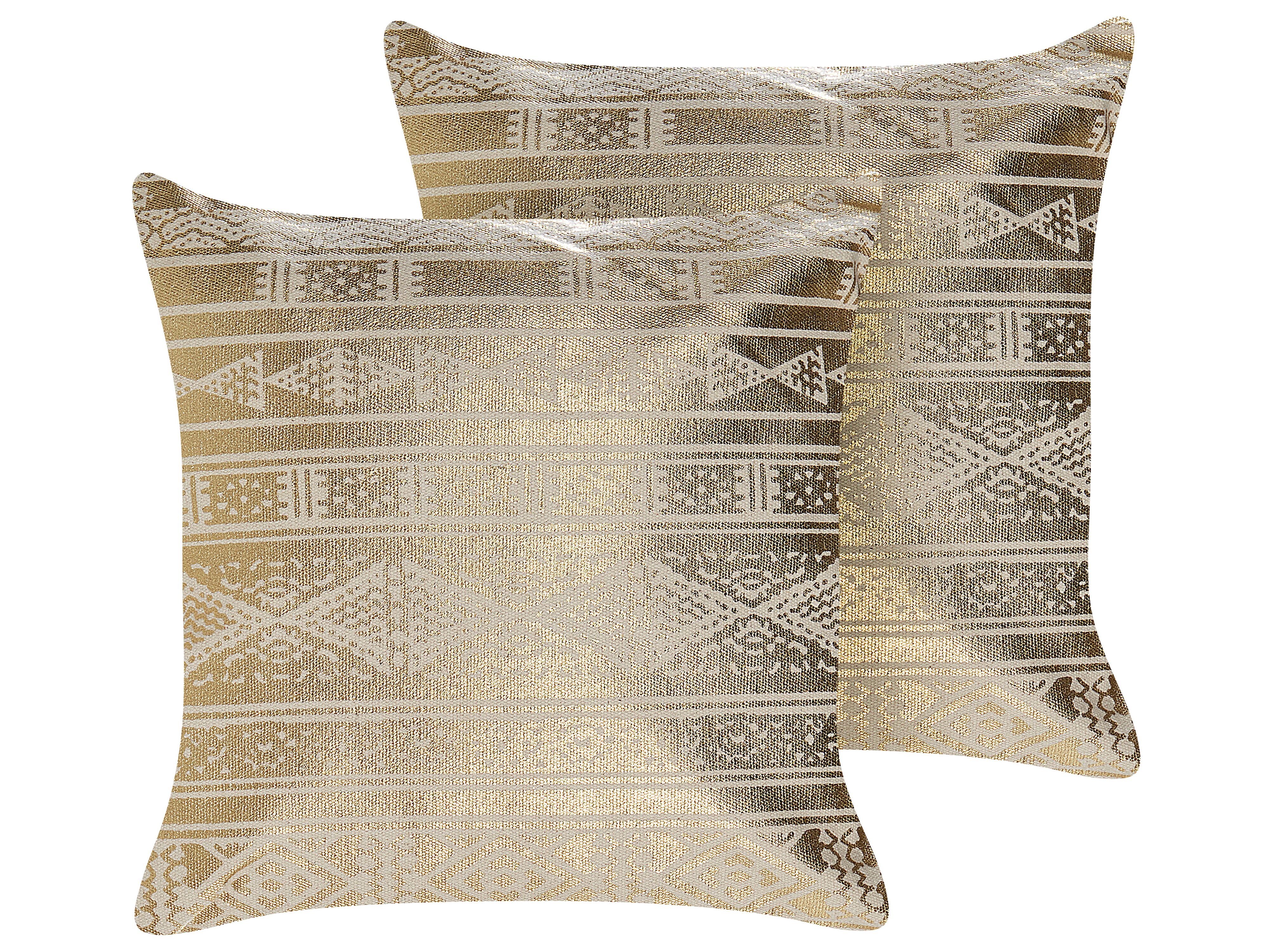 Set of 2 Decorative Cushions OUJDA Cotton 50 x 50 cm Gold Geometric Pattern