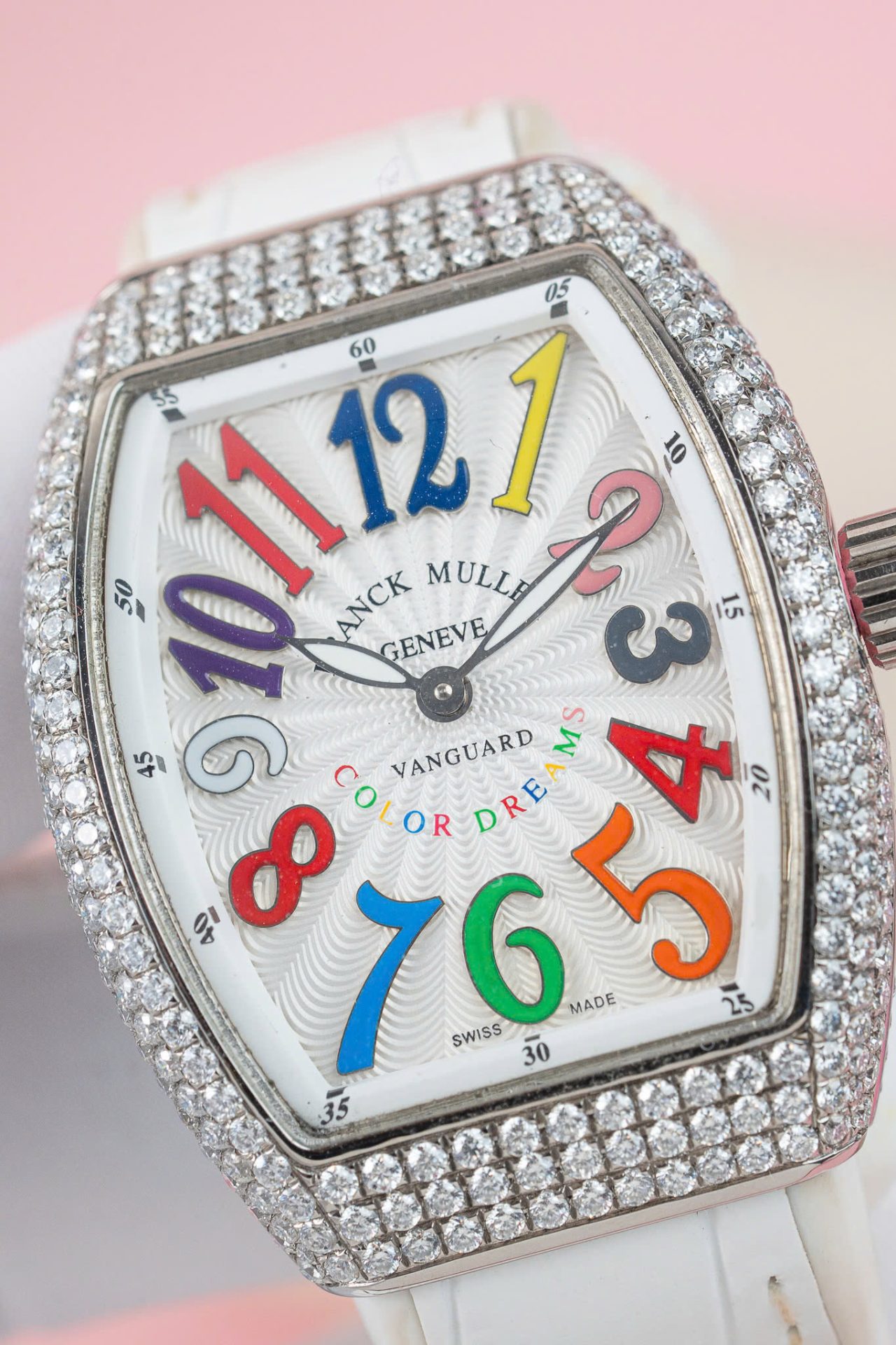 Franck Muller V32 Copies Watches White Dial Custom Diamonds Moissanite Hong Kong 36mm - Top club