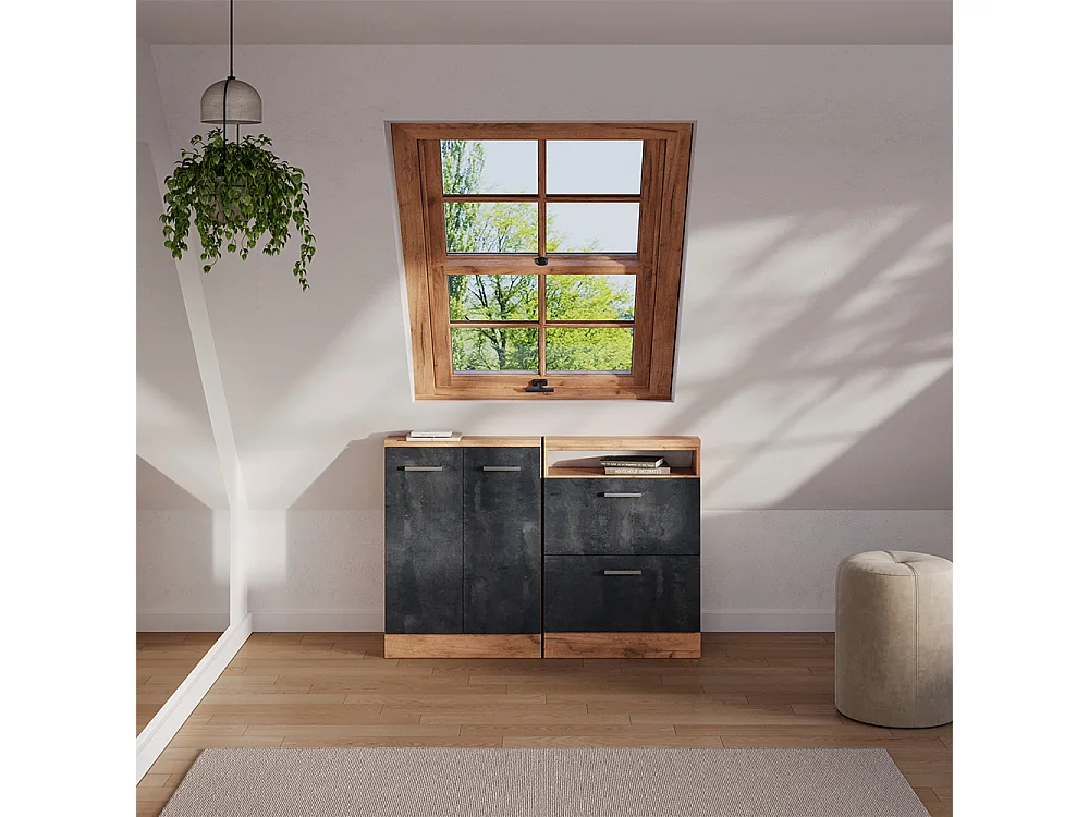 Ensembles de meuble de rangement sous pente béton noir/chêne doré 120x46x81.6 rion