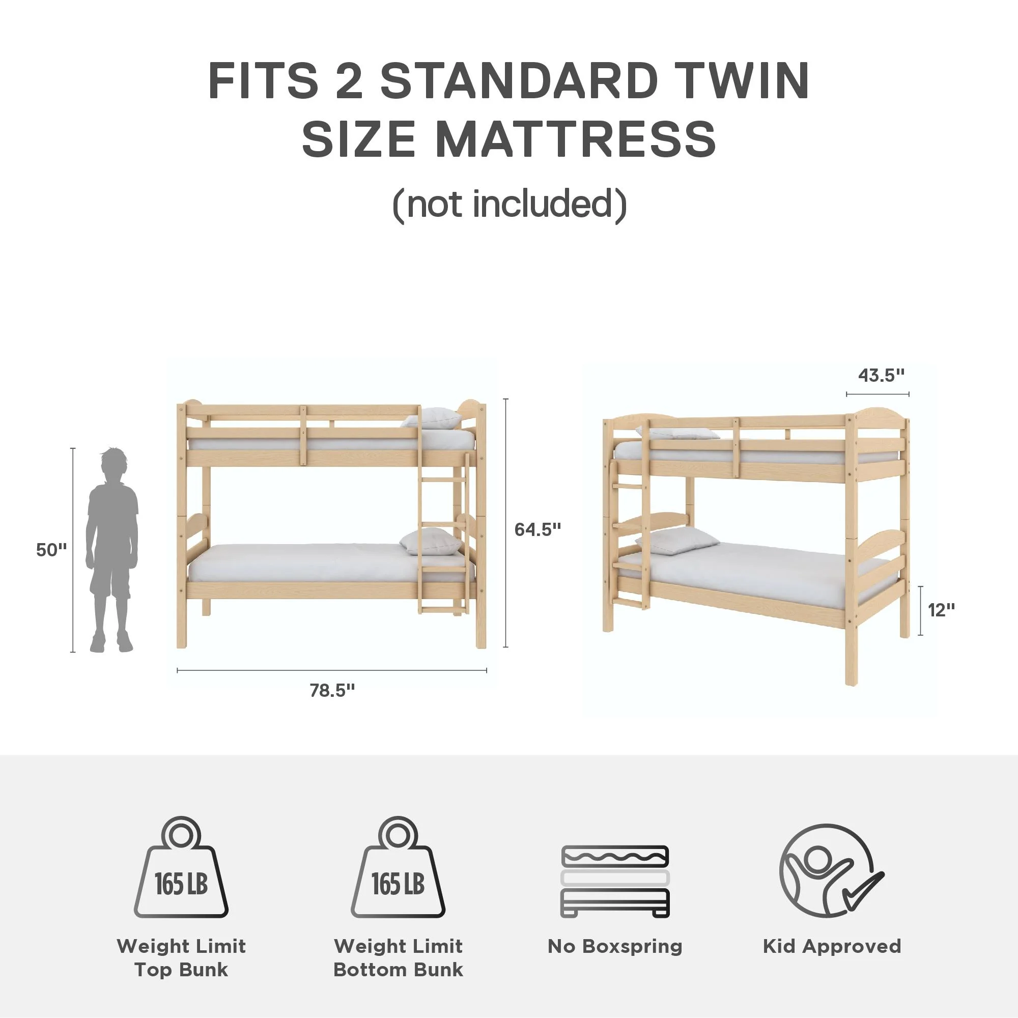 Better Homes & Gardens Leighton Solid Wood Twin-over-Twin Convertible Bunk Bed, Vanilla - Image 45