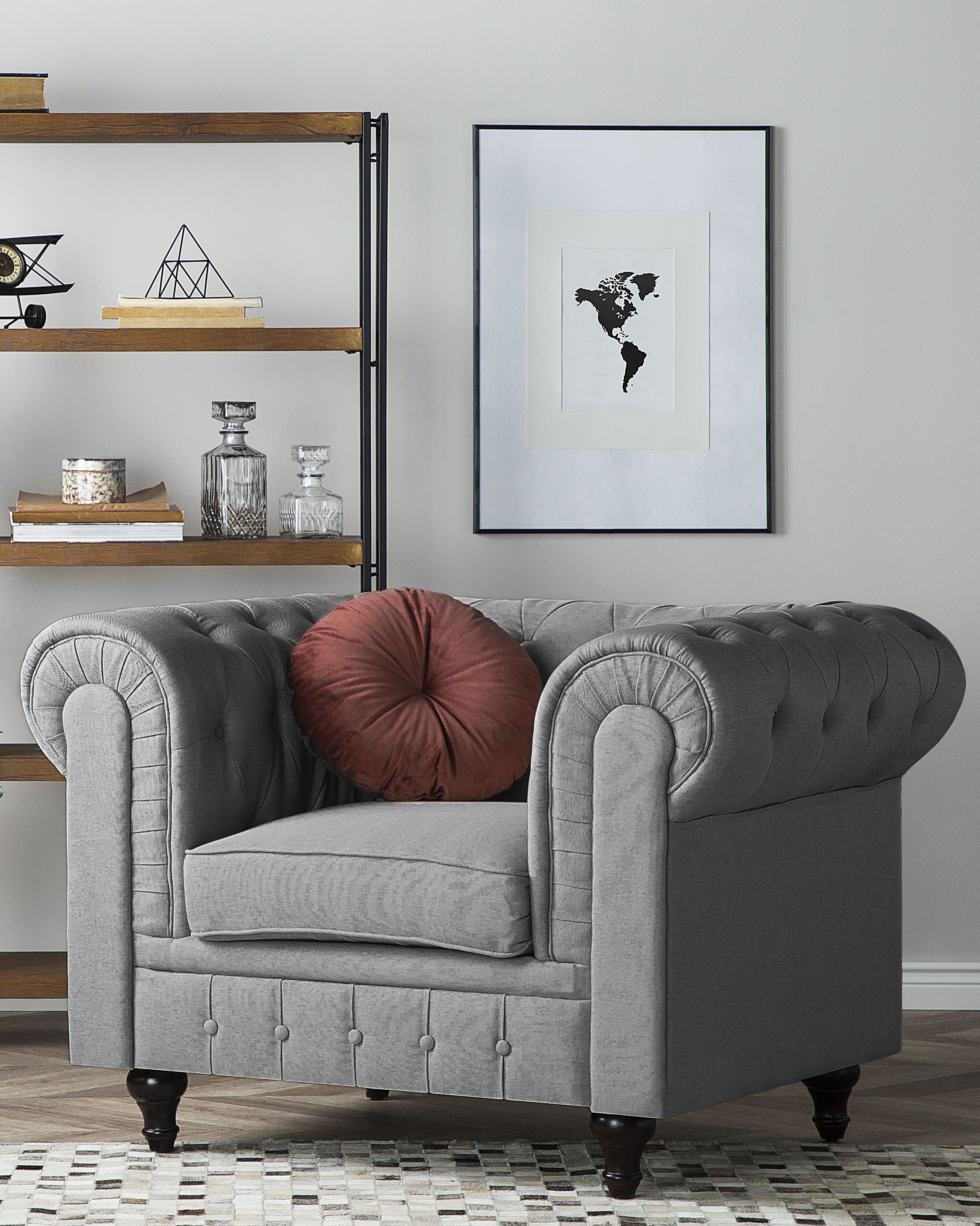Armchair CHESTERFIELD Fabric Light Grey