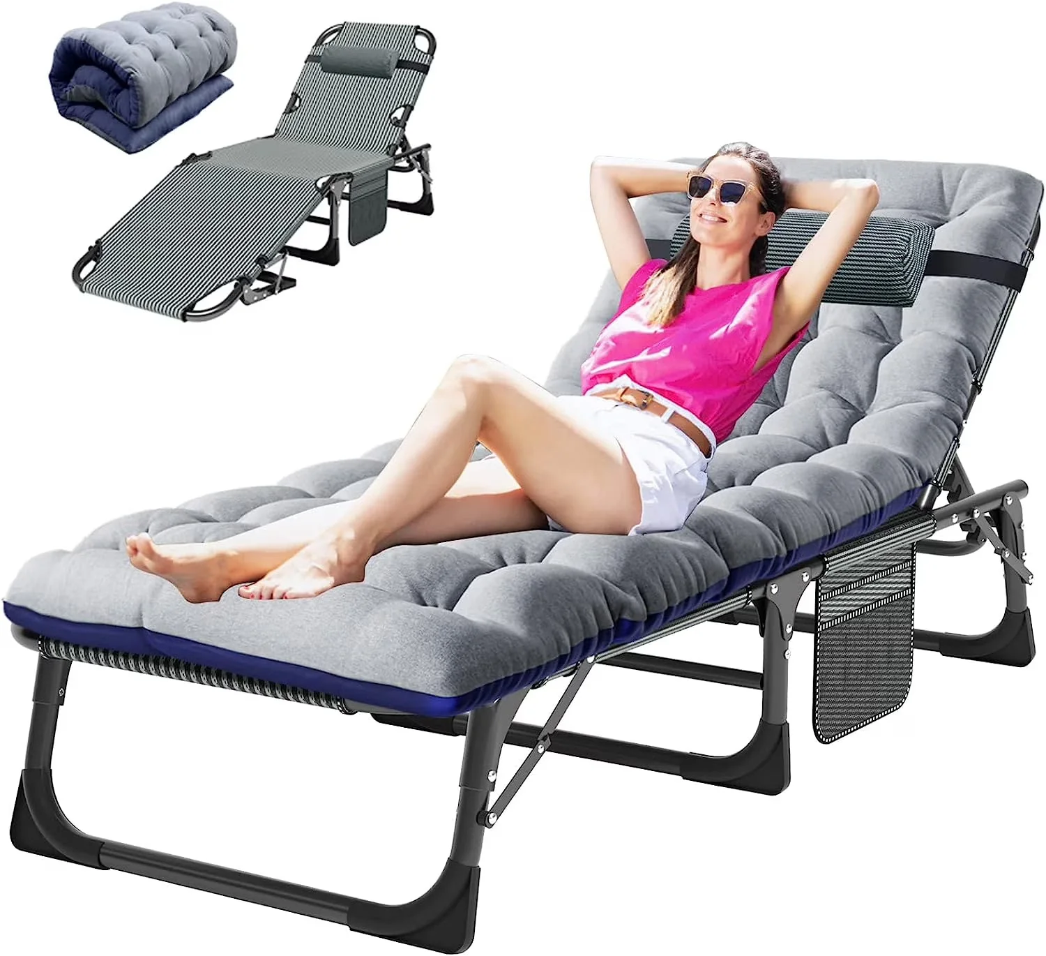 Slsy 5-Position Adjustable Folding Lounge Chair And Cot - 75.2" x 25.6" x 11.8" - Image 9 Slsy 5-Position Adjustable Folding Lounge Chair And Cot - 75.2" x 25.6" x 11.8" - Image 9