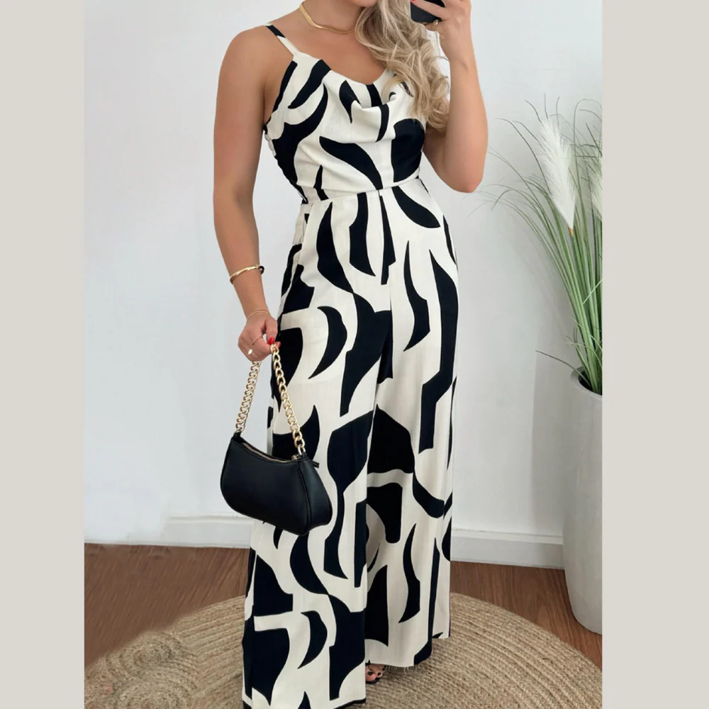 Two-Tone Spaghetti Strap Wide Leg Jumpsuit - ZKZOOK