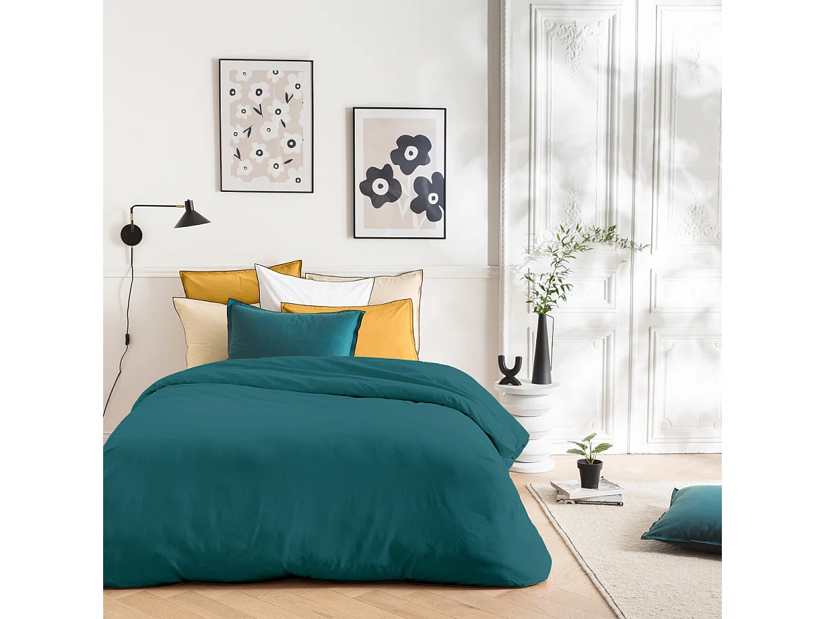 Parure de lit unie en coton finition bourdon 240x220cm