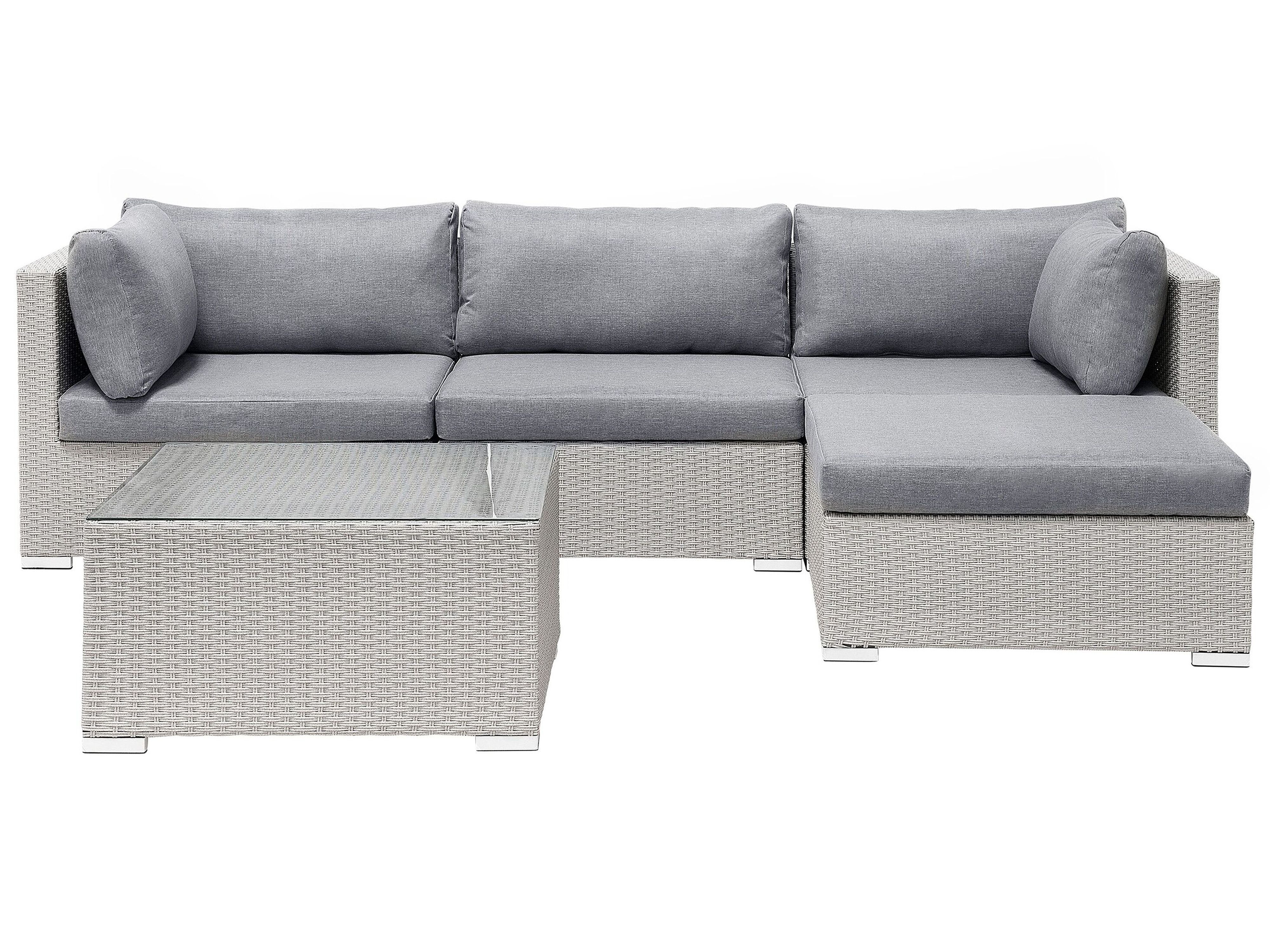 Garden Corner Sofa with Table 4 Seater SANO II Left Hand Modular PE Rattan Light Grey