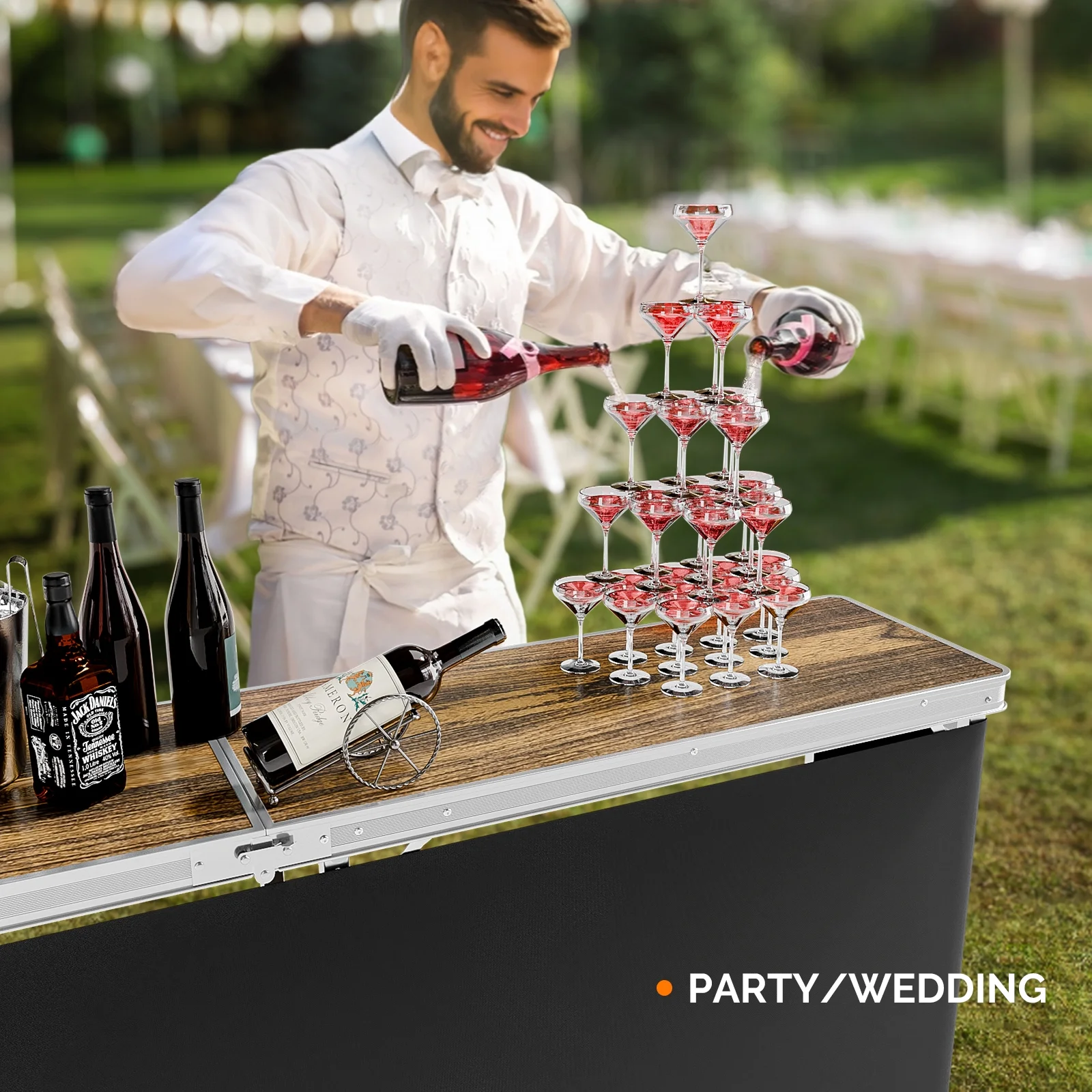 Ktaxon 78" Foldable Bar Table, Mobile Bar with 3-Tier Shelves & Carry Bag - Perfect for Events, Parties, Camping, Picnics, Tradeshows, and Both Outdoor/Indoor Use (Comes with Black Skirt, Black) - Image 14