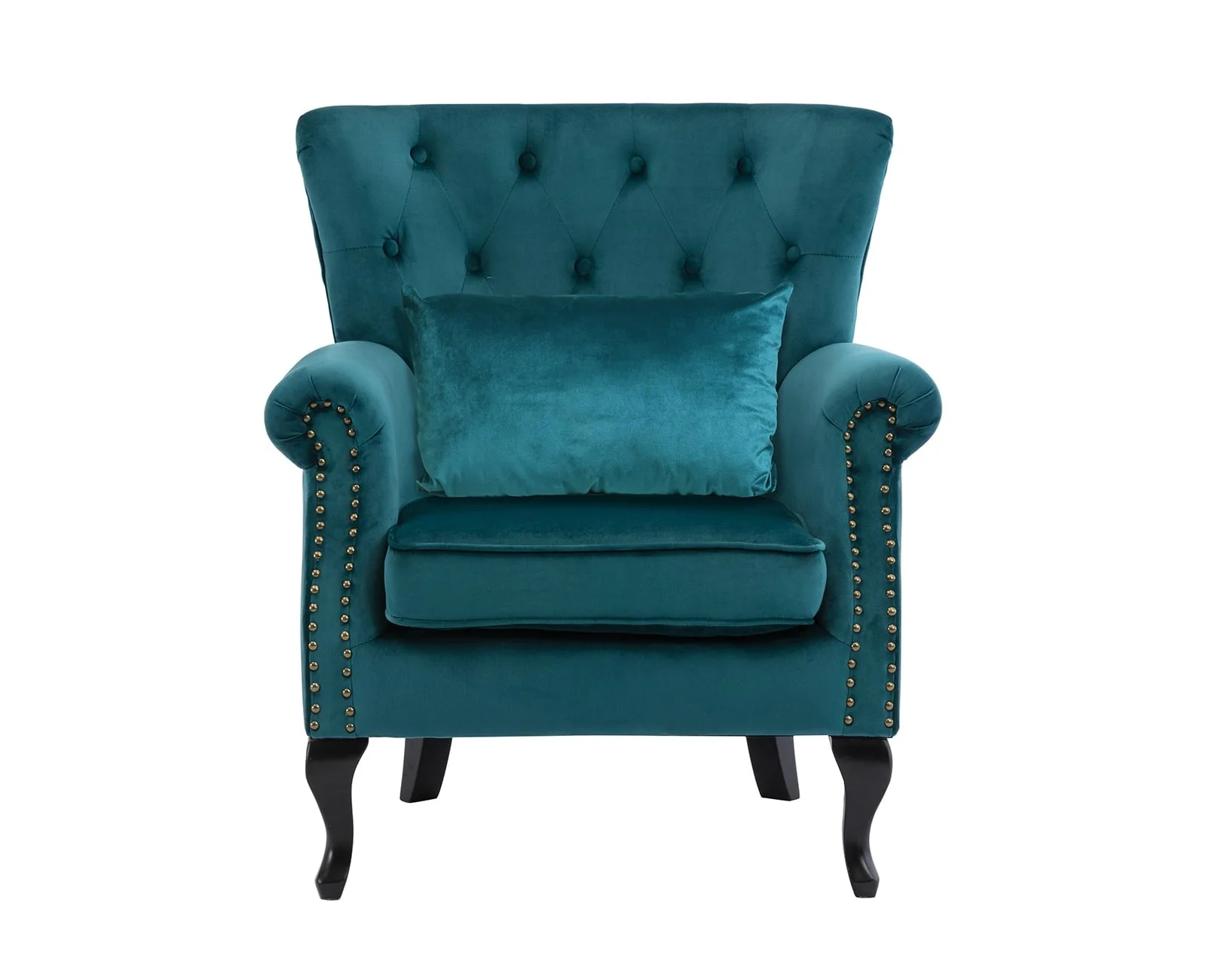 Guyou Mid Century Accent Chair Modern Button Tufted Armchair Wingback Club Chair Velvet Single Sofa Lounge Chair with Pillow for Living Room Bedroom, Teal Blue - Image 13