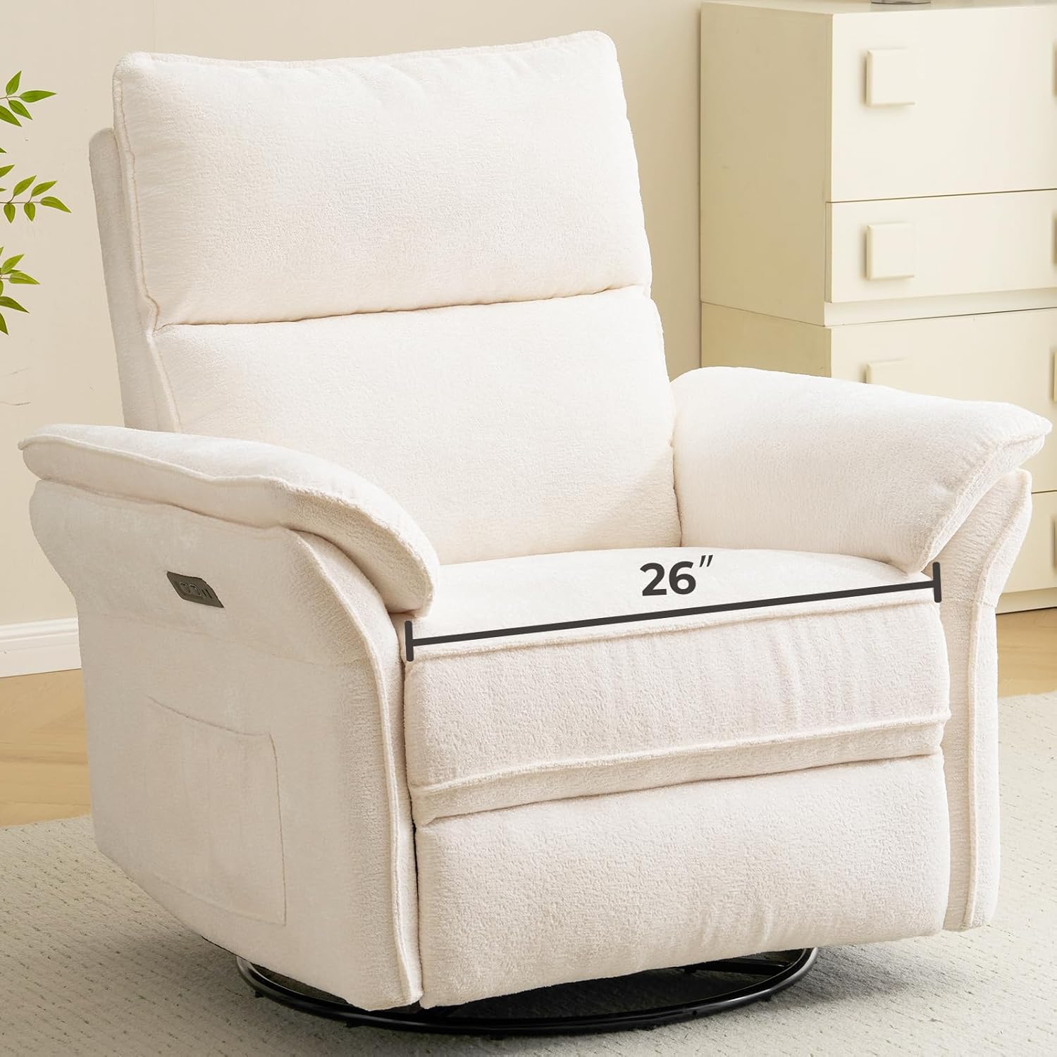 Oversized Power Recliner Chair Swivel Glider with Massage and Heat, Rocker Nursery Recliner for Adults with Adjustable Headrest, 26