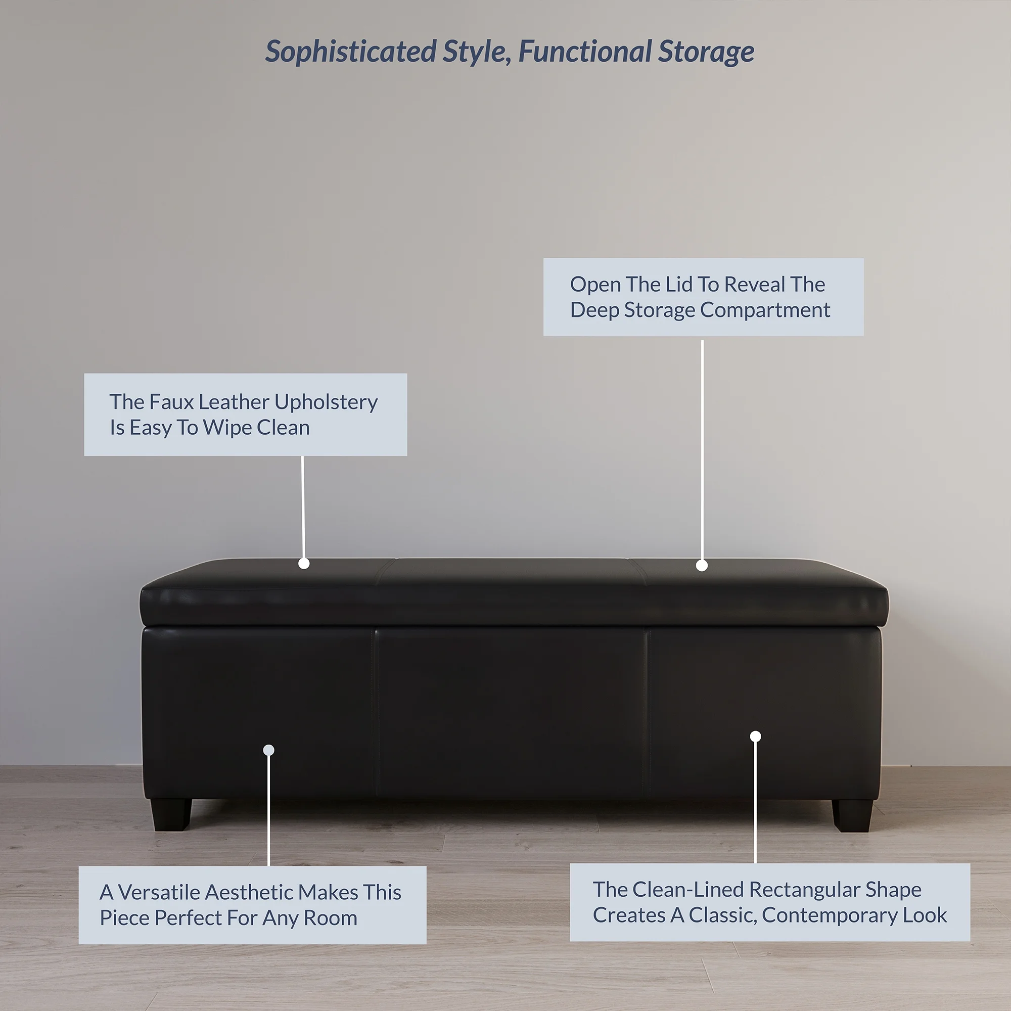BELLEZE Storage Ottoman Bench Footstool - Amherst (Beige) - Image 23
