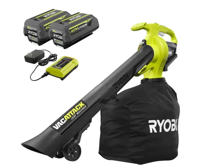 RYOBI Vac Attack 40V Cordless Leaf Vacuum & Mulcher With 2x 5.0Ah Batteries & Charger - RY40451-2B RYOBI Vac Attack 40V Cordless Leaf Vacuum & Mulcher With 2x 5.0Ah Batteries & Charger - RY40451-2B