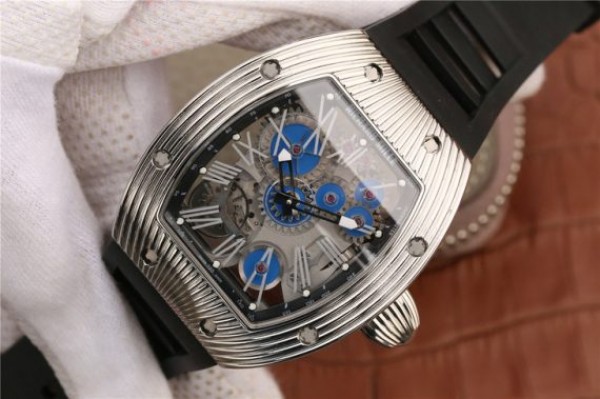Replica Richard Mille RM018 Hommage a Boucheron SS Yellow Skeleton Dial Blue Rubber Strap 6T51 - Elite Watch Atelier