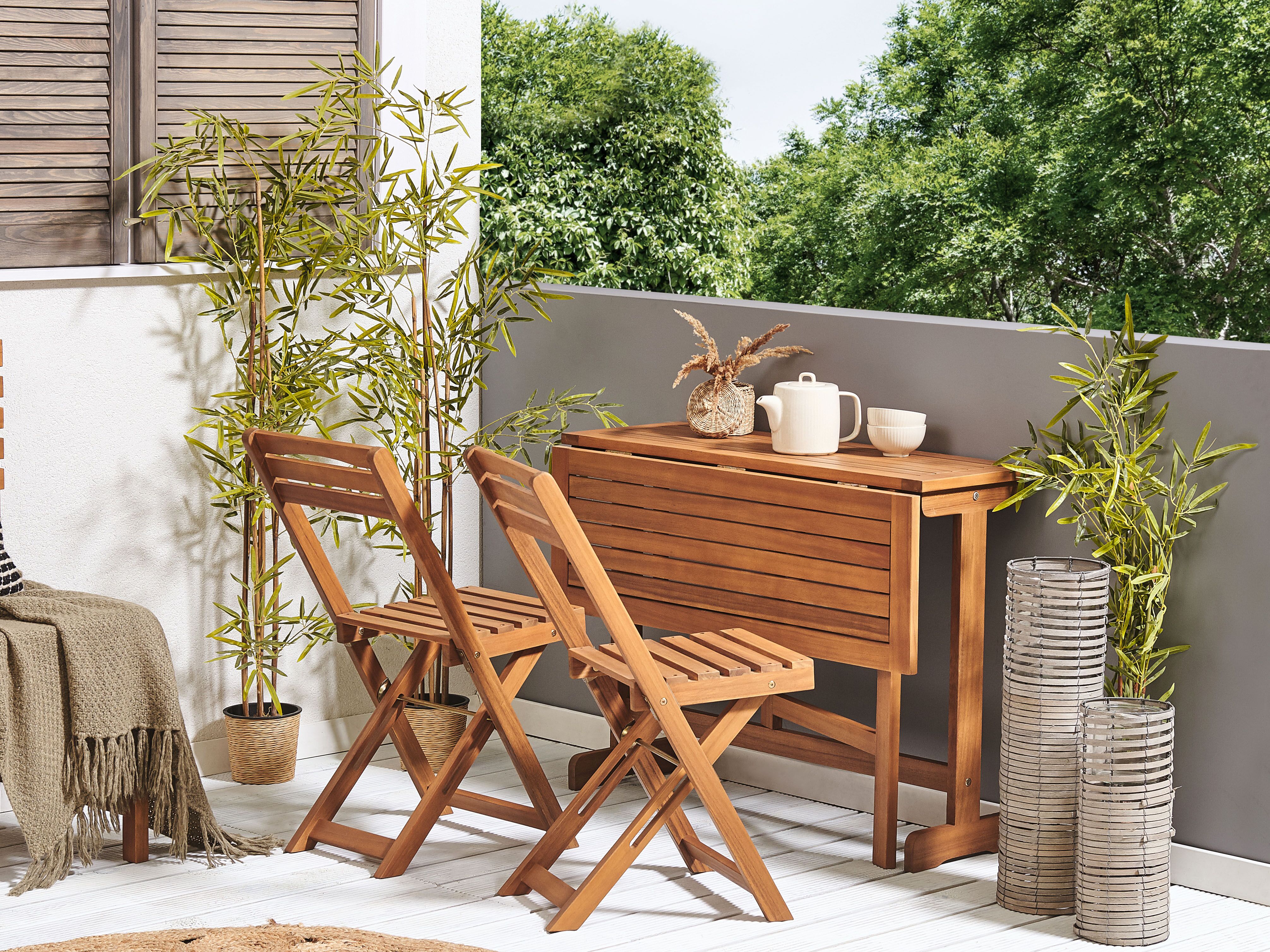 Bistro Set Folding LENOLA Acacia Wood Brown