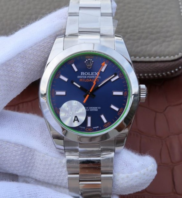 Replica Rolex Milgauss 116400 GV JF Green Sapphire Blue Dial SS Bracelet SH3131 - Top club