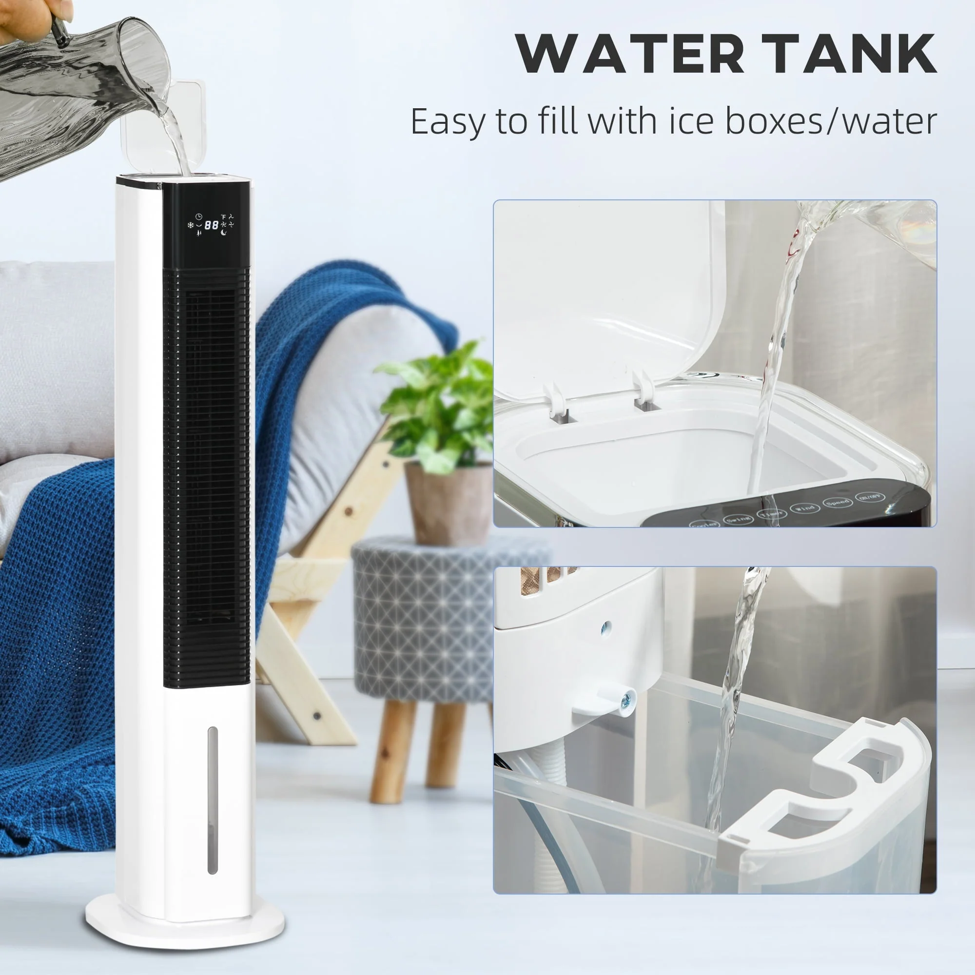 HOMCOM 42" Portable Evaporative Air Cooler, 3-In-1 Ice Cooling Fan Humidifier with Remote, Timer, Oscillating, LED Display, and 1.6 Gal Water Tank, White - Image 8