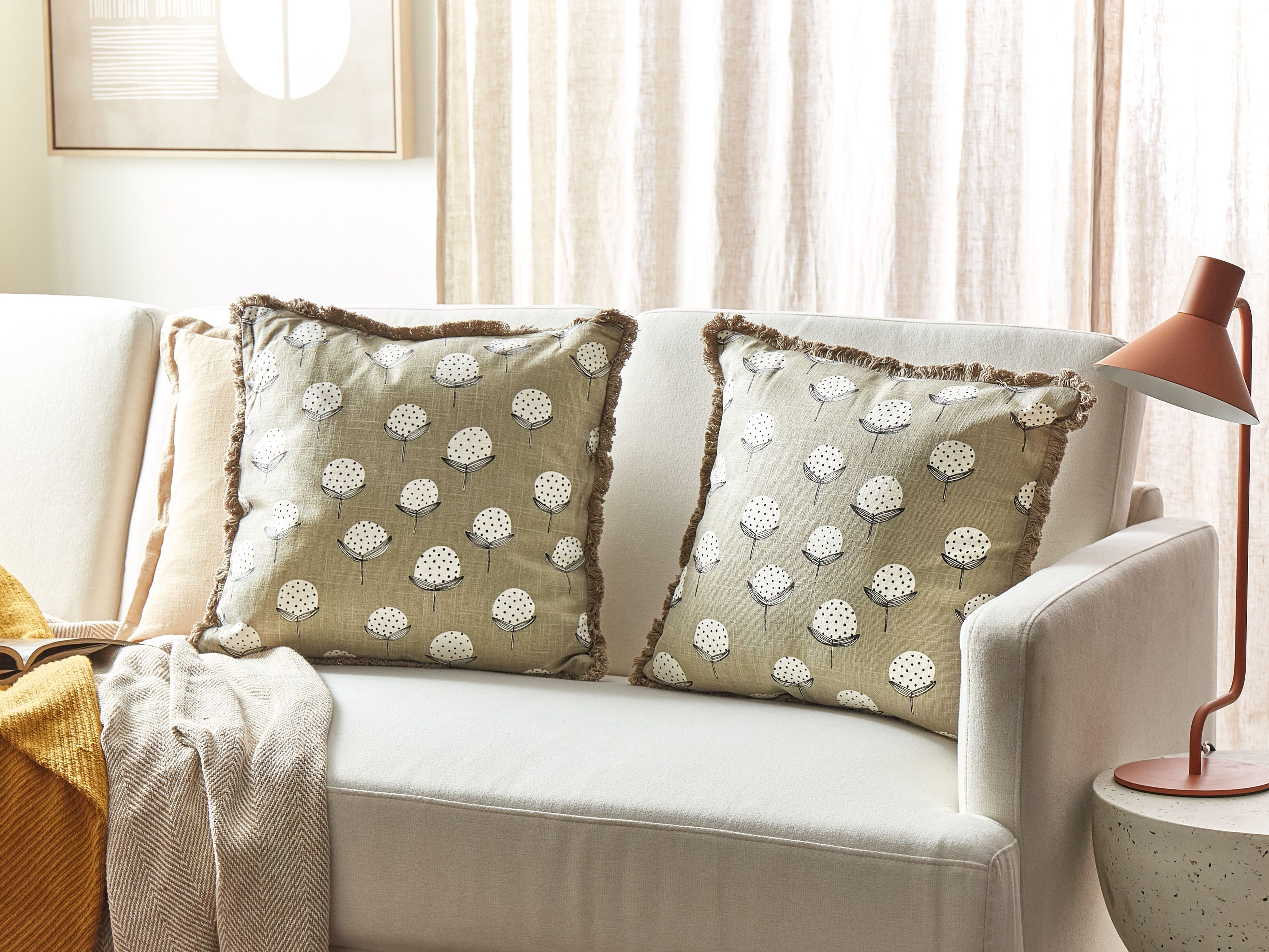 Set of 2 Decorative Cushions PSILOTALES Cotton 45 x 45 cm Beige Floral Pattern
