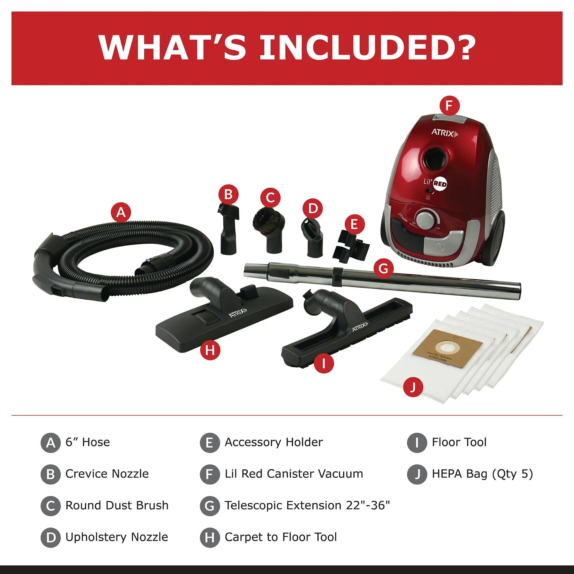 Atrix Red Lil Portable Canister Vacuum w/ 2 Quart HEPA Filter & Variable Speed Motor, Premium Bundle Premium Bundle Lil Red Vacuum