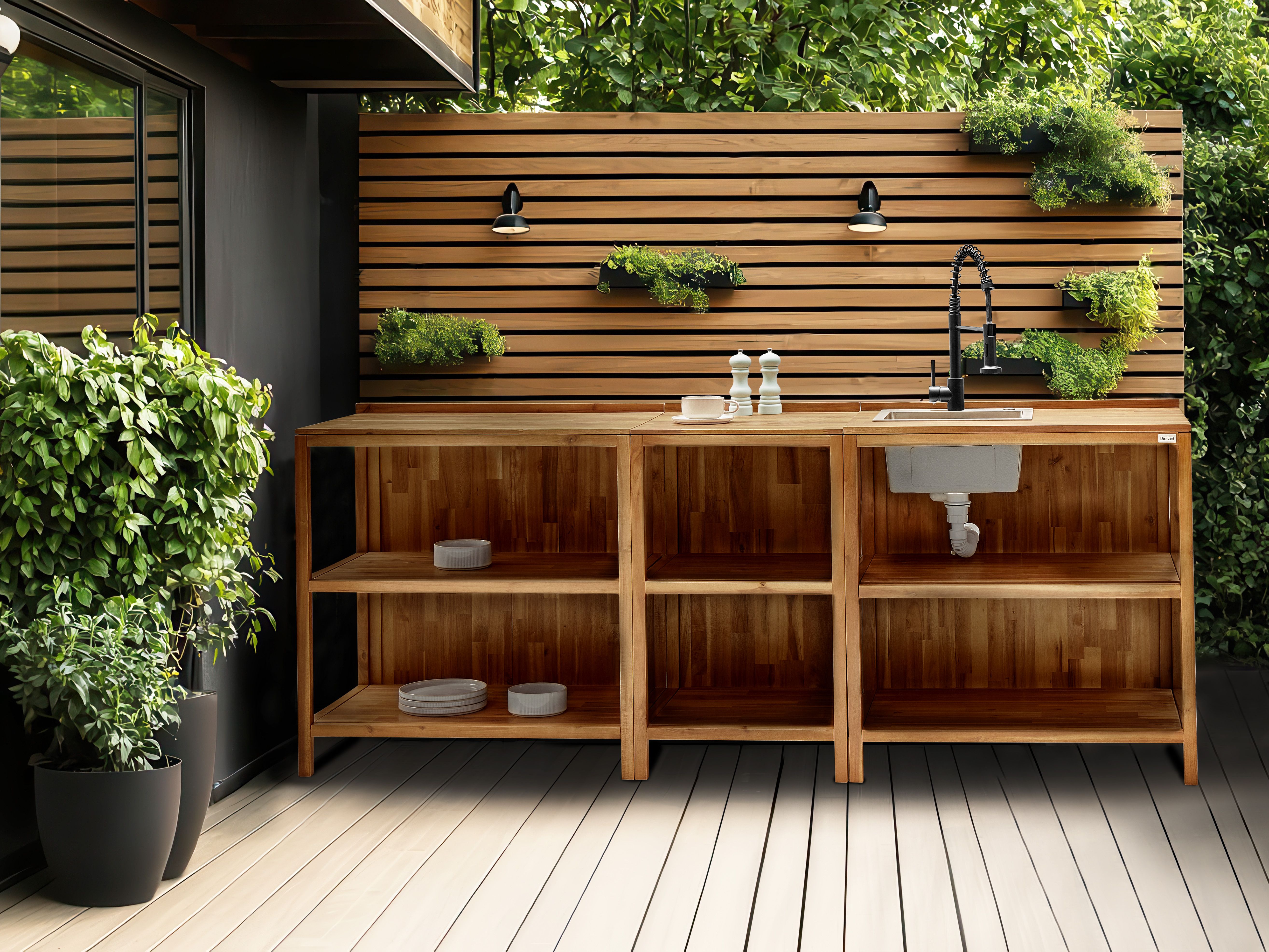Outdoor Kitchen Island VENOSA Acacia Wood Brown