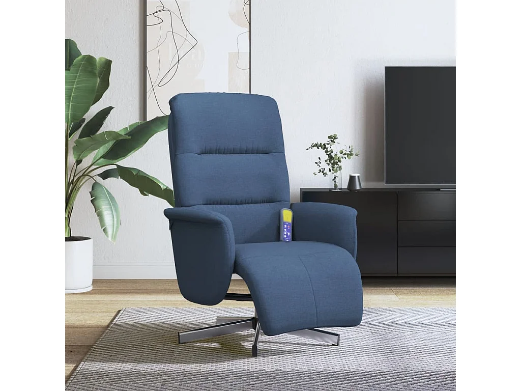 Fauteuil inclinable-Fauteuil salon de massage avec repose-pieds bleu tissu SHL5087