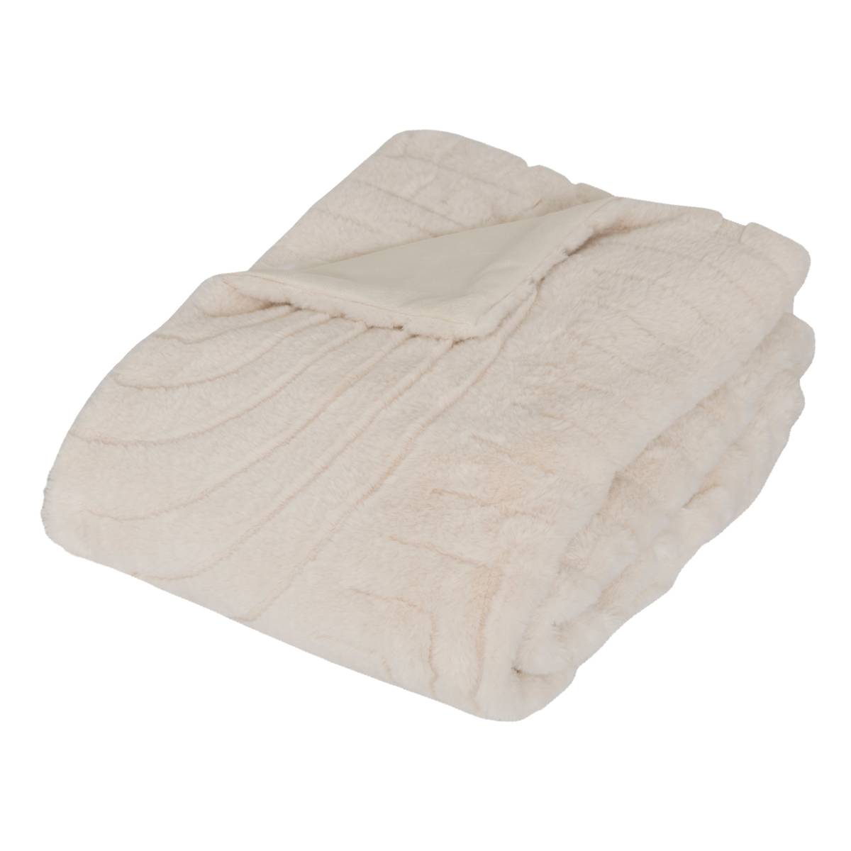 Jacquard Faux Fur Throw "Arka" Ivory, 230x180 cm
