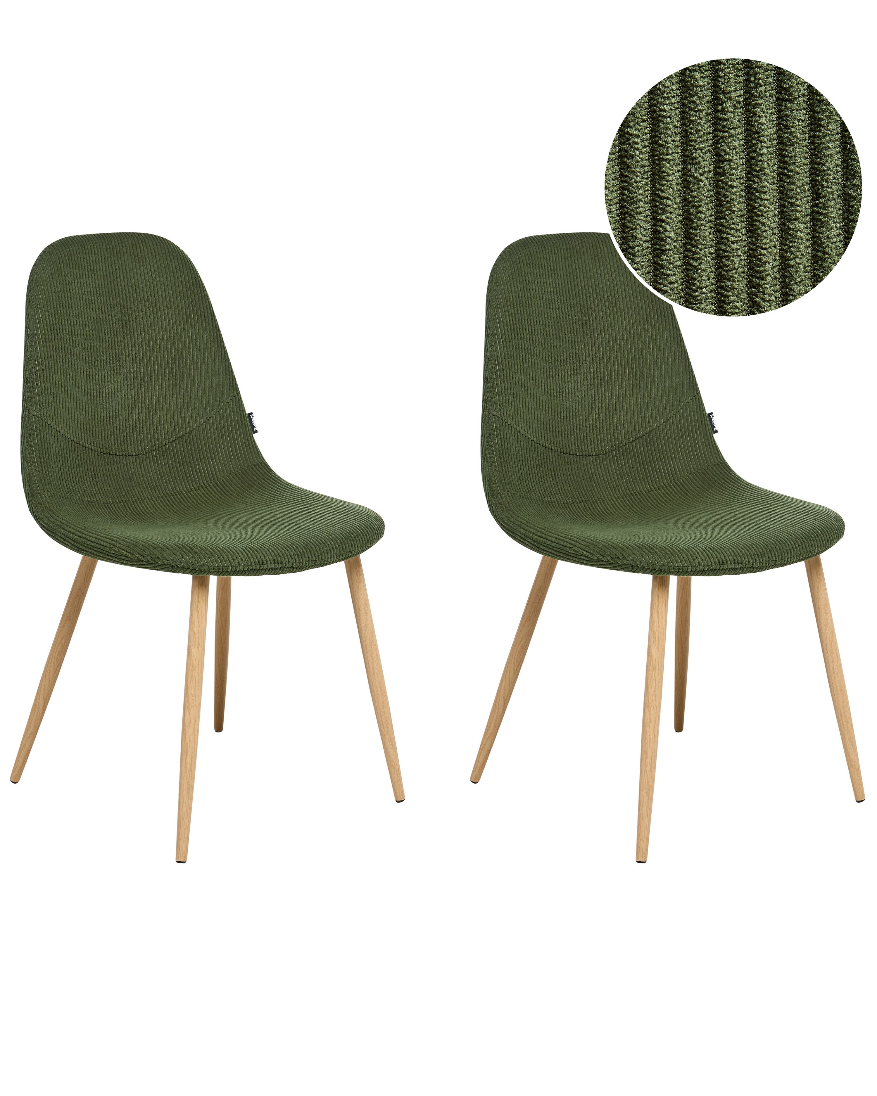 Set of 2 Dining Chairs HILDEN Corduroy Green