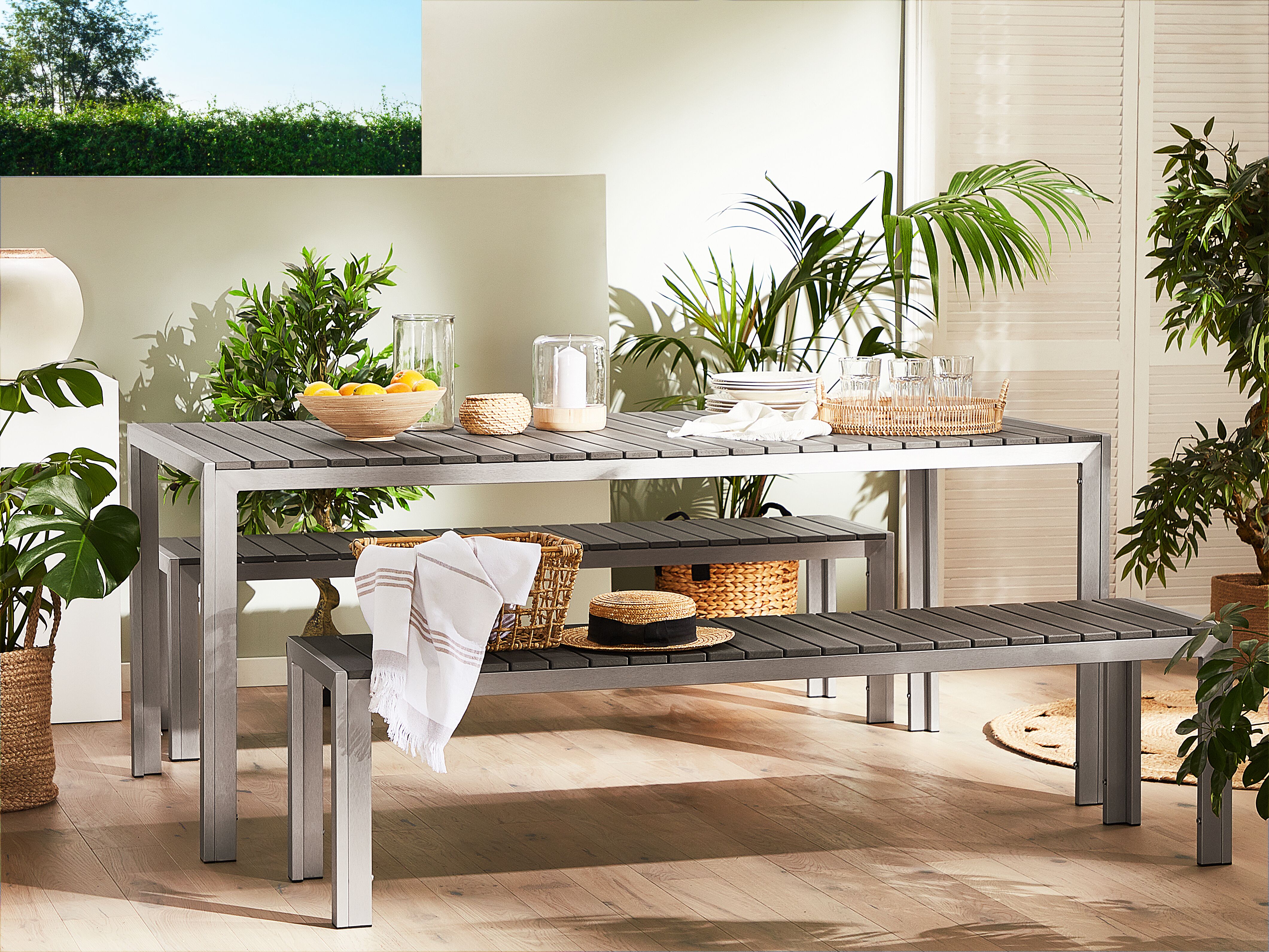 Garden Dining Set with Benches 6 Seater NARDO Grey