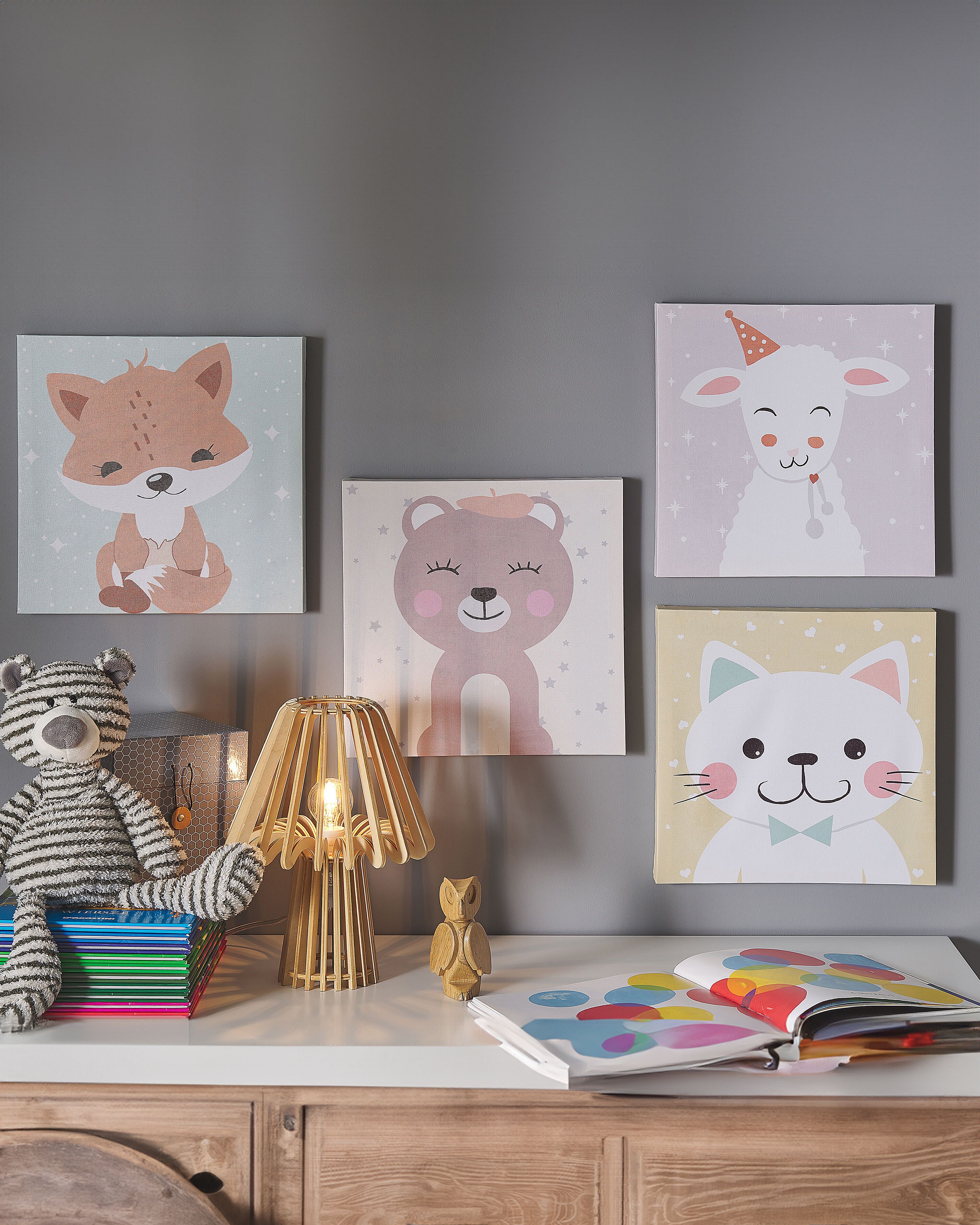 Set of 4 Canvases BOMBI Kids Motif 30 x 30 cm Multicolour