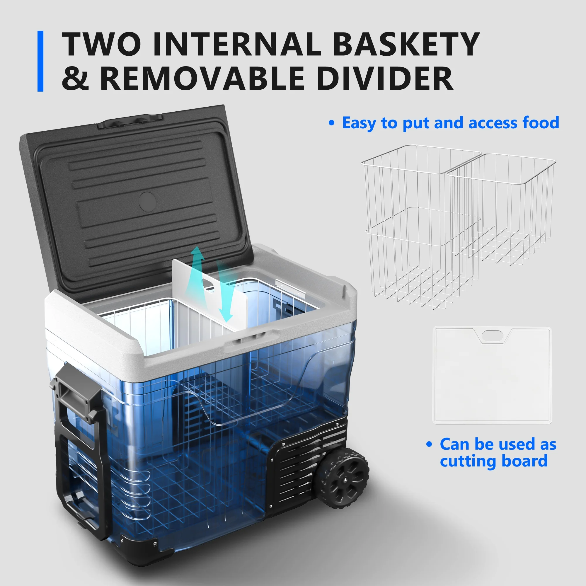 Simzlife 12V Car Refrigerator, 37QT Electric Cooler DC/AC, -4�H~68�H, RV Freezer Fridge Cooler with Wheels & 2 Baskets - Image 12