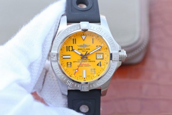 Replica Breitling Avenger II Seawolf SS GF Yellow Dial Black Rubber Strap A2824 - Top club