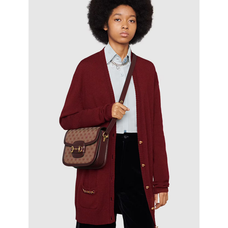 Replica Gucci Horsebit 1955 Small Bag 602204 In Burgundy Gg Canvas1:1High-quality replica